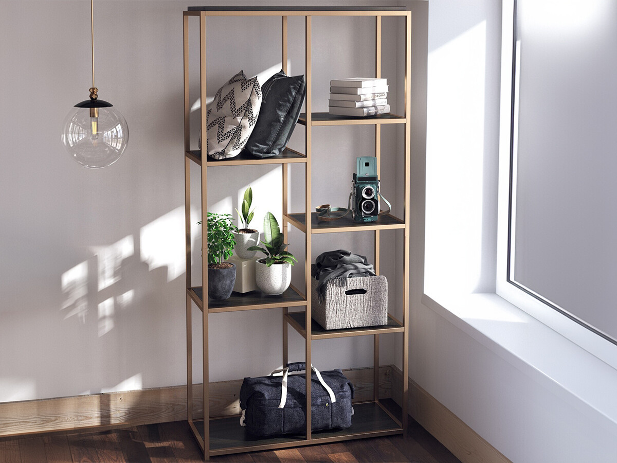 Стеллаж Tulsa 558 (Темно-коричневый + Золотой)