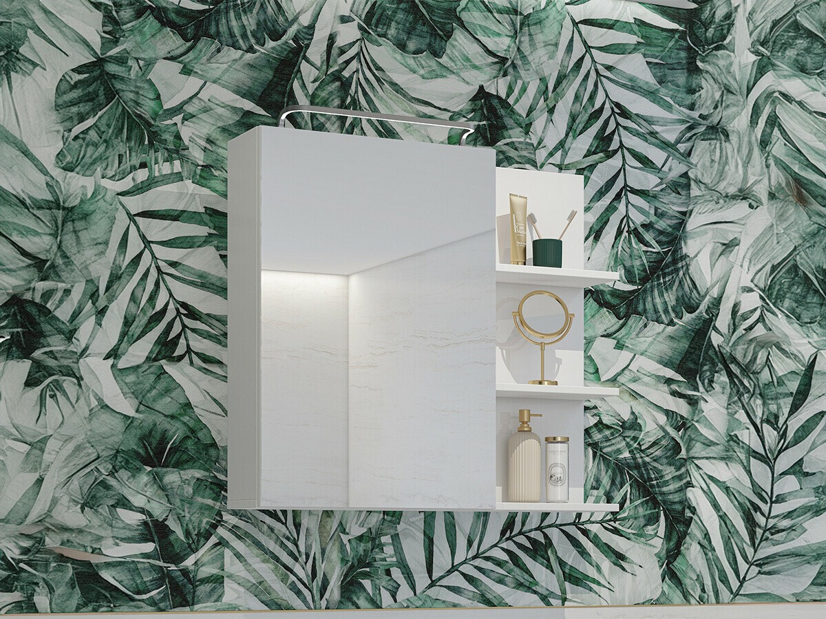 Vannas istabas skapis ar spoguli Tecavu 102 (Glancēts balts + Balts)