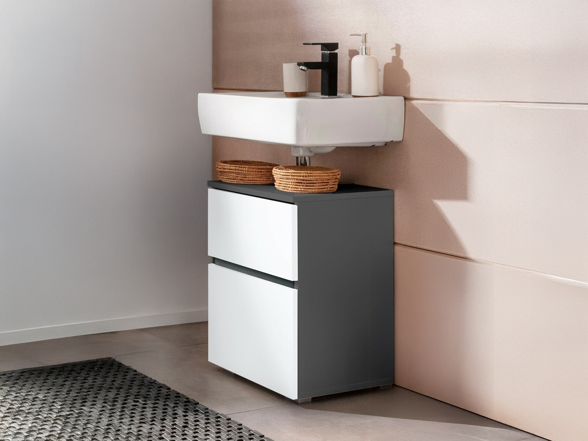 Hапольный шкафчик для ванной Soncamu 103 (Белый + Антрацит)