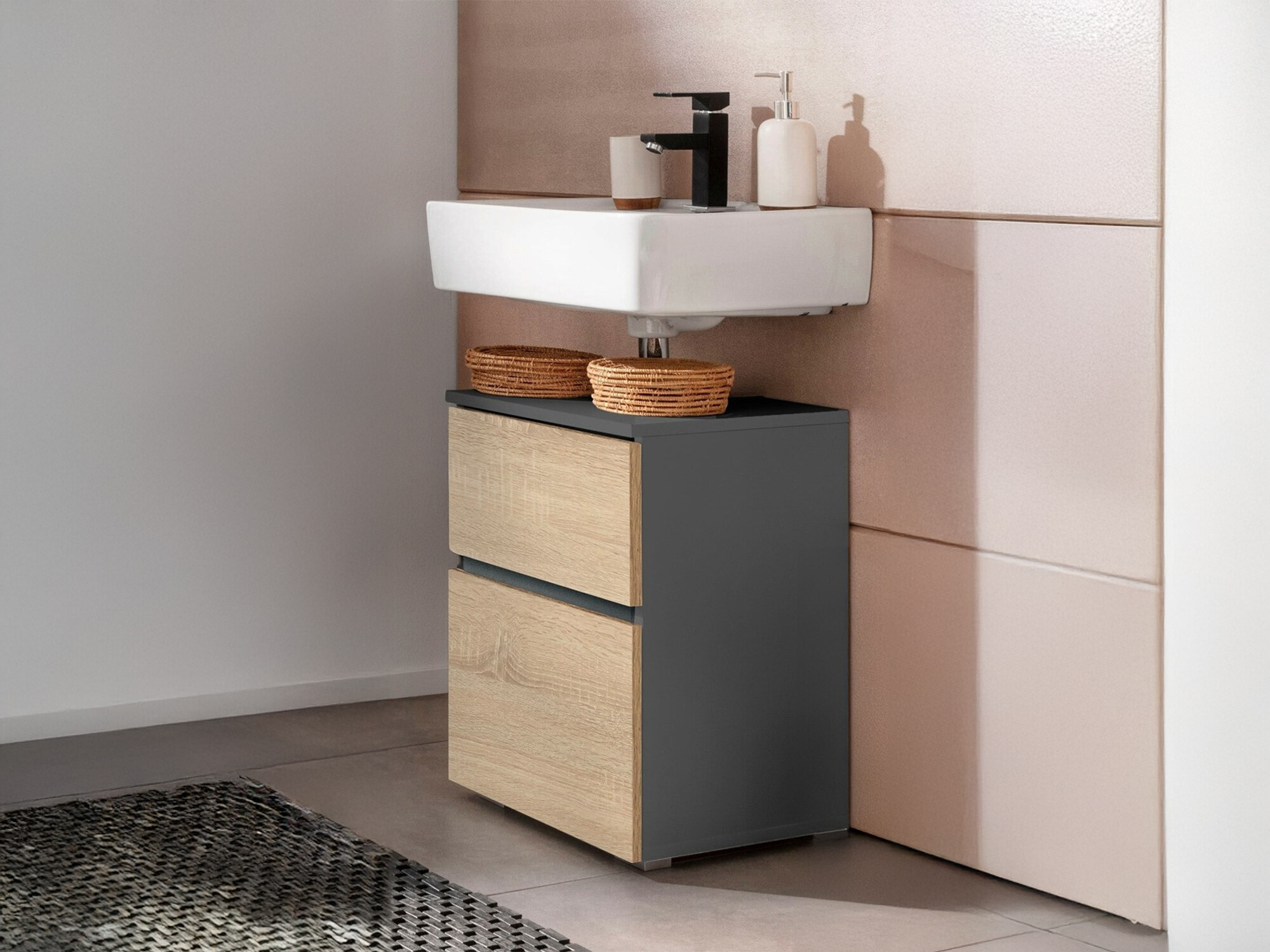 Stāvošs vannas istabas skapītis izlietnei Soncamu 103 (Antracīts + Ozols)