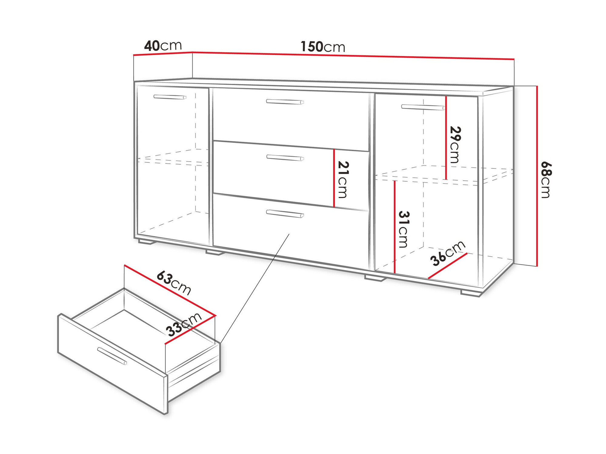 Kомод Sarasota 174 (Белый + Глянцевый белый)
