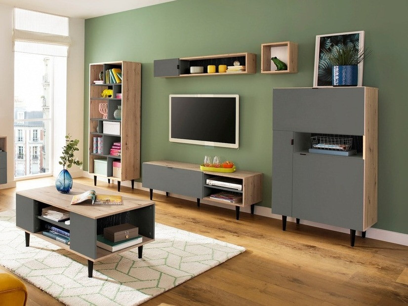 Skapis Denton 1436 (Pelēks + Artisan ozols)