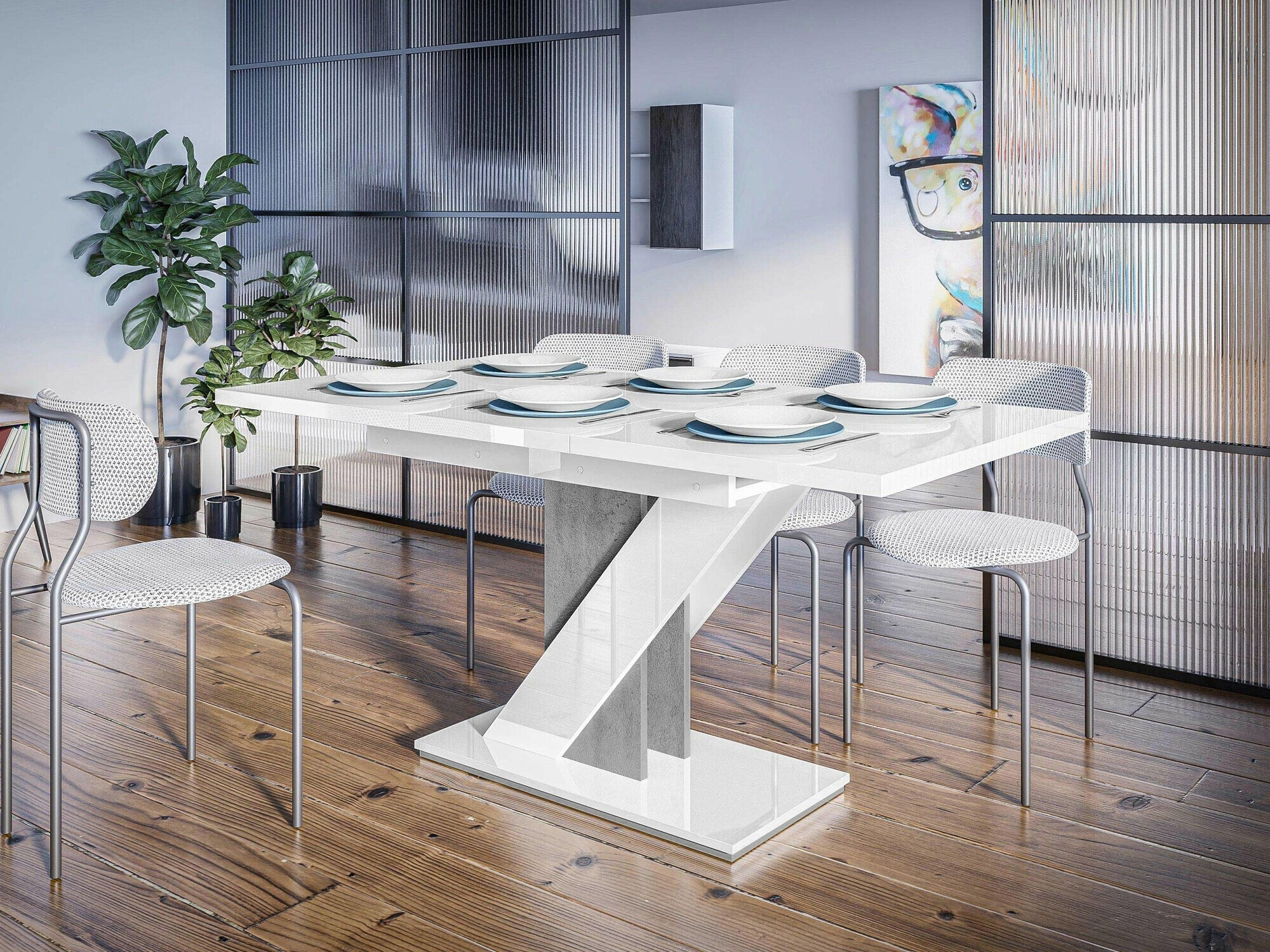 Galds Goodyear 105 (Glancēts balts + Betons)