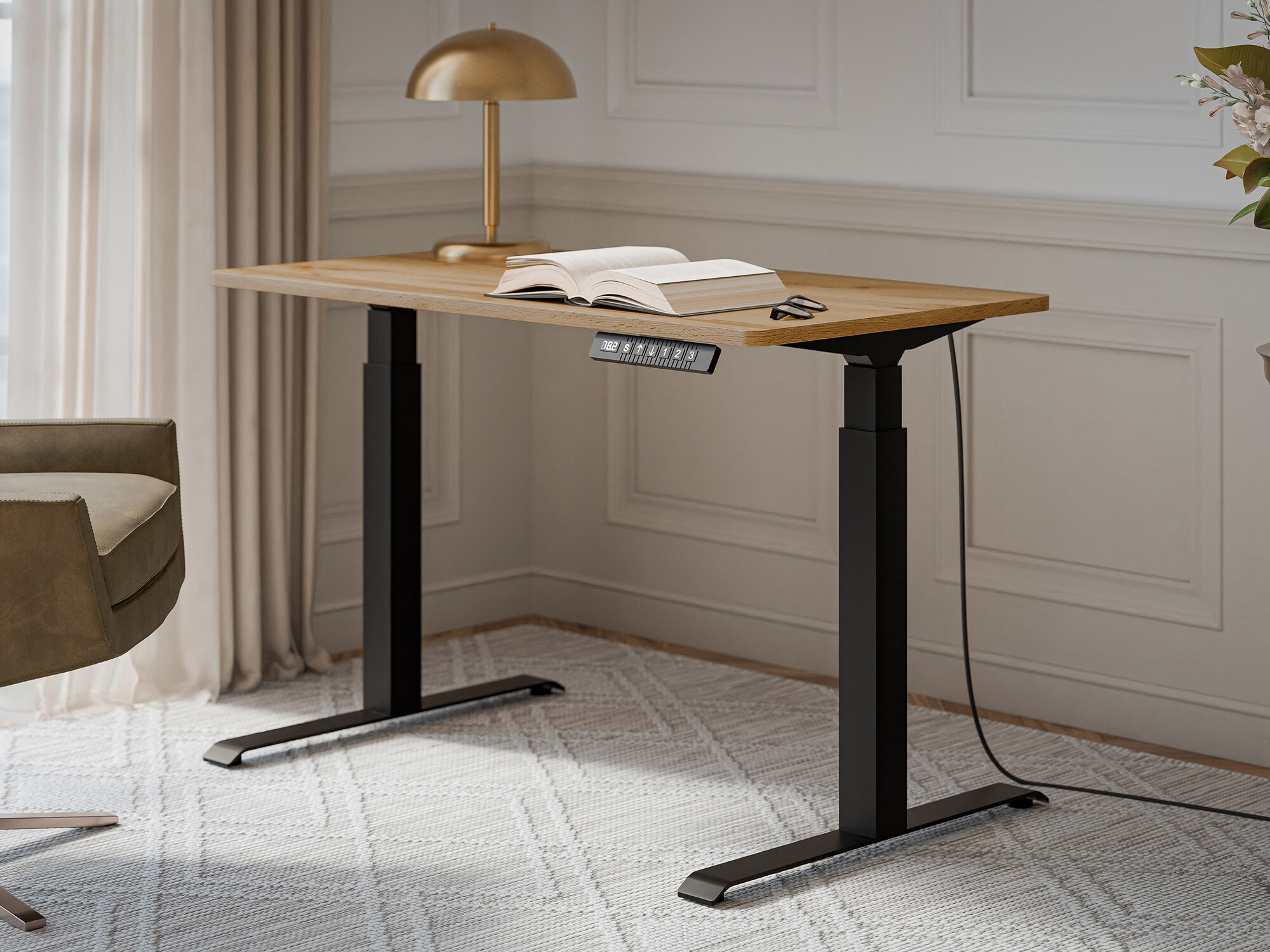 Rakstāmgalds ar regulējamu augstumu Charlotte 194 (Votan ozols + Melns)