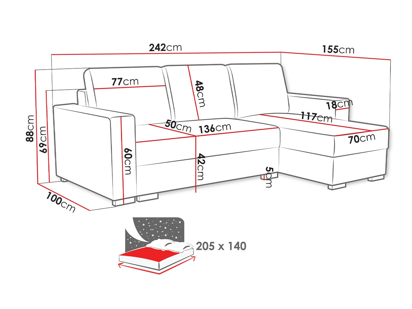 Stūra dīvāns Columbus 187 (Neve 85)