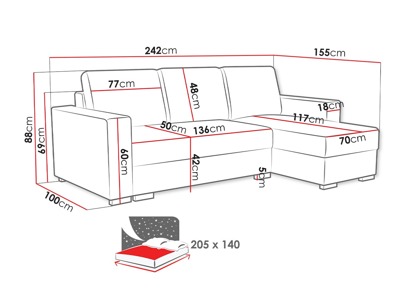 Угловой диван Columbus 187 (Neve 77)