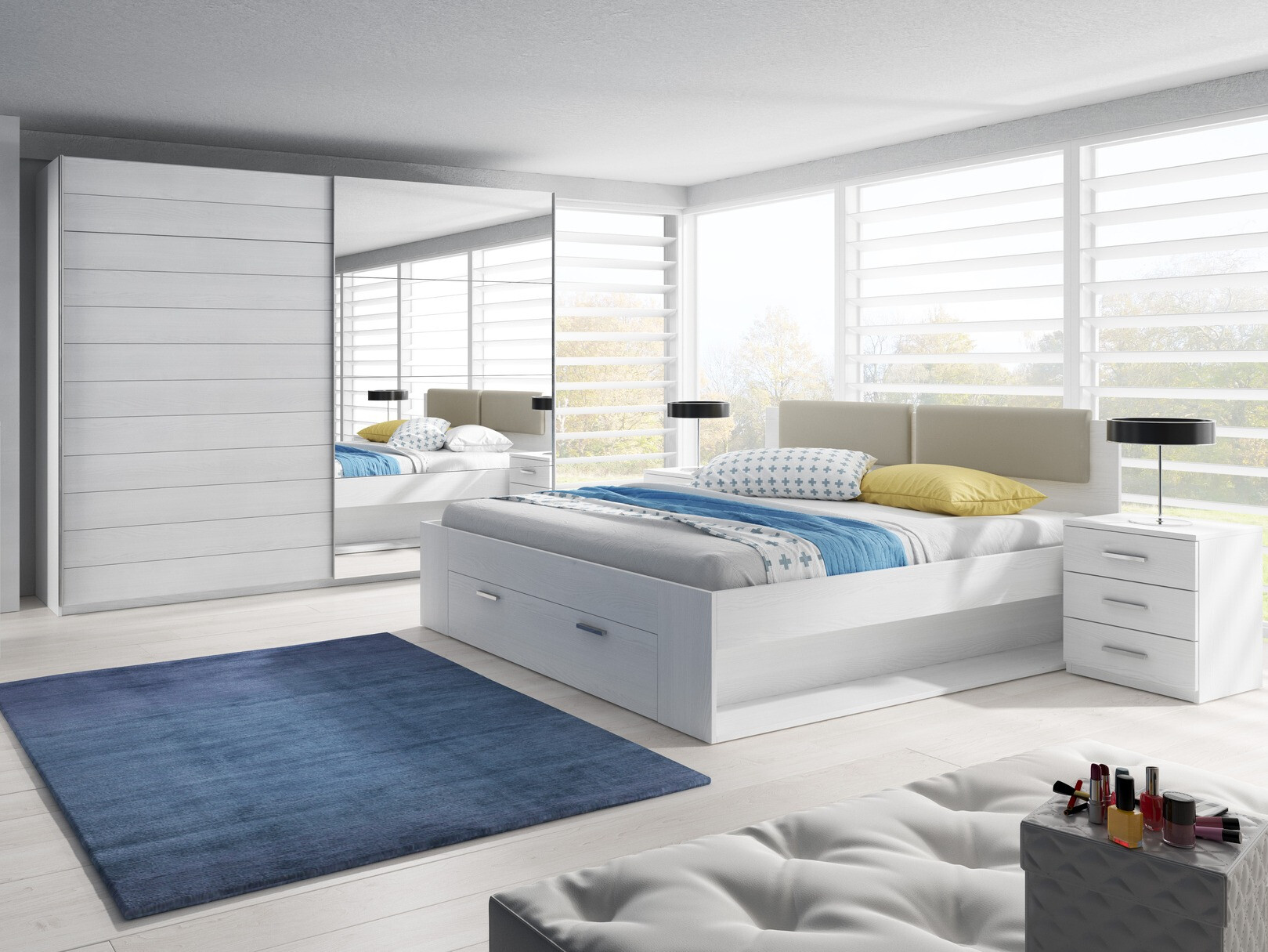 Кровать Levruvu 110 (Выбеленная ясень + Бежевый)