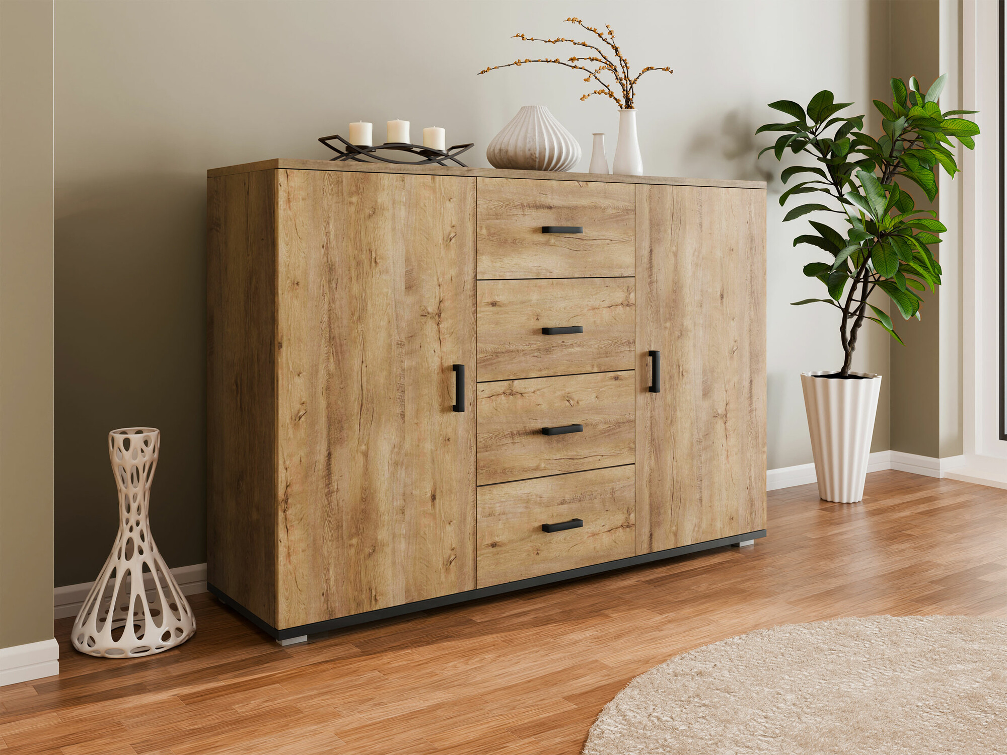 Kомод Charlotte 118 (Дуб лефкас + Чёрный)