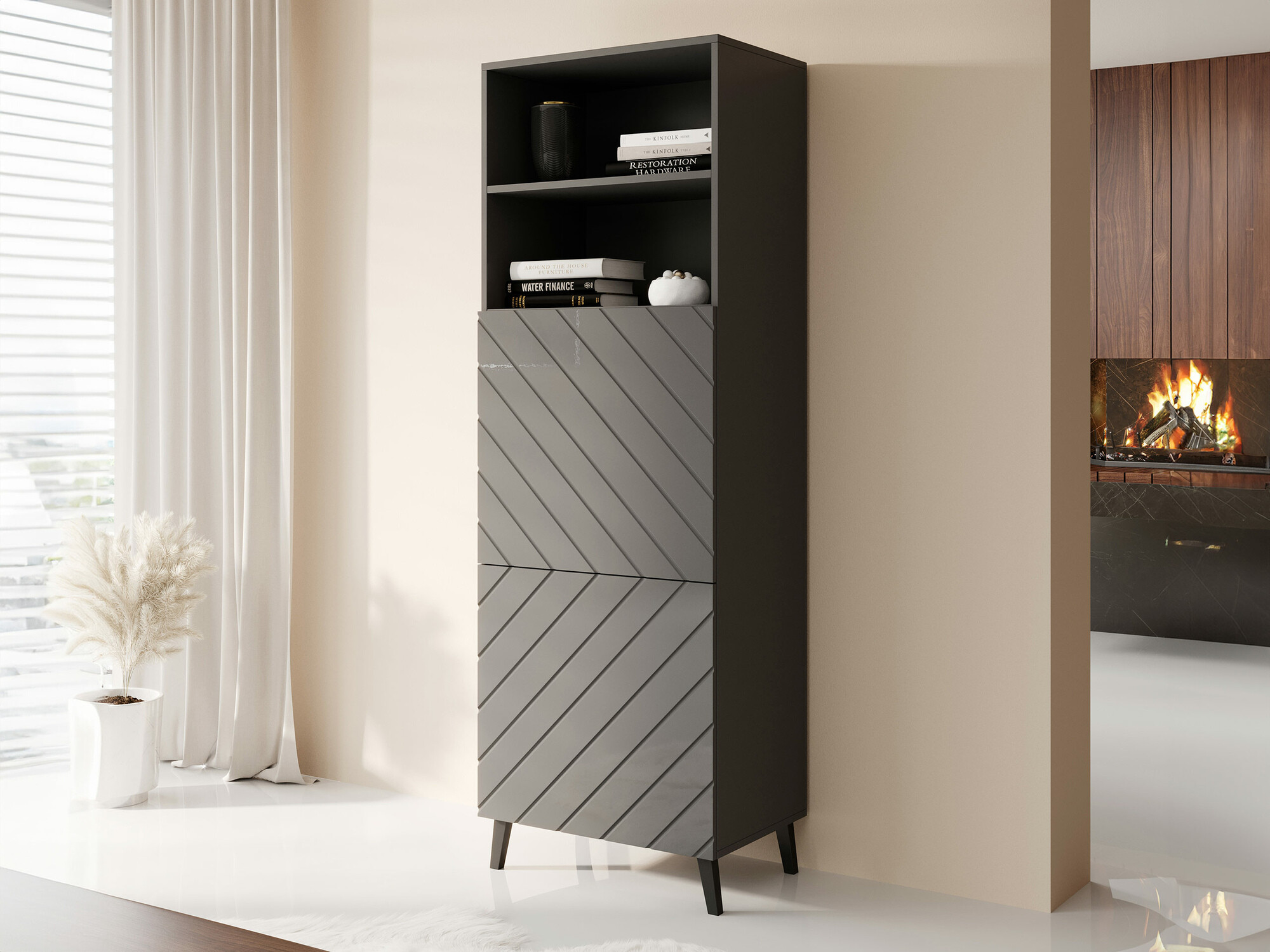 Стеллаж Charlotte 178 (Графит + Глянцевый графит)