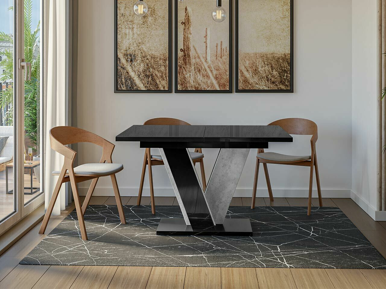 Galds Goodyear 125 (Glancēts melns + Betons)