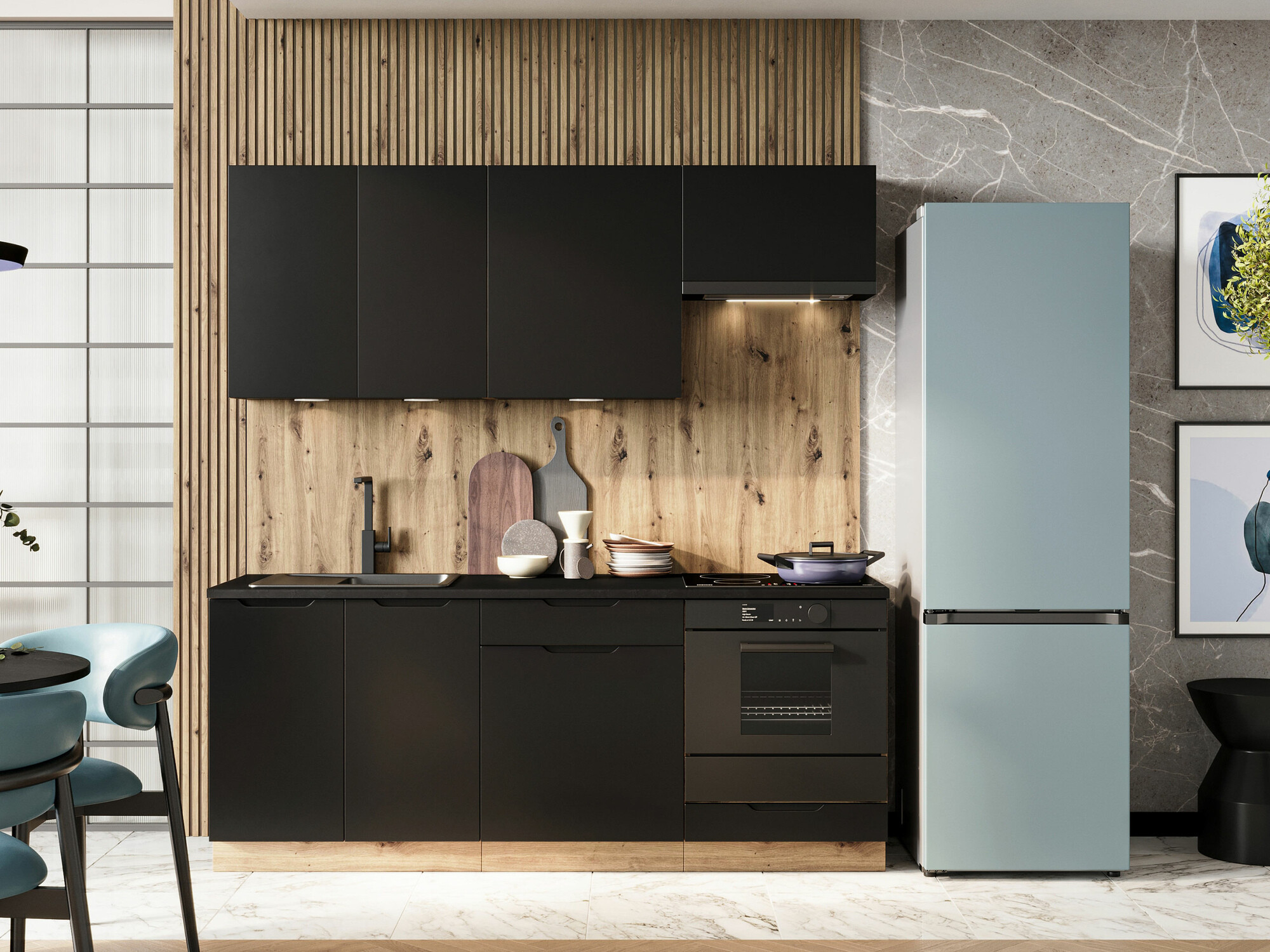 Кухонный гарнитур Trenton 180 (Чёрный + Artisan дуб)