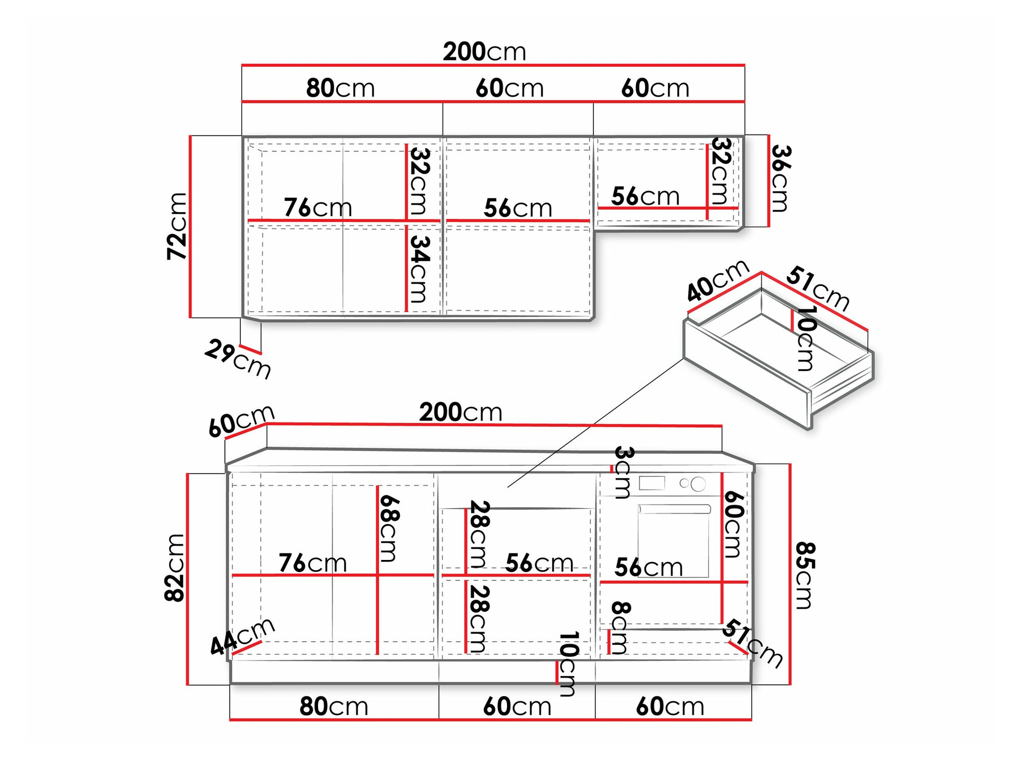 Кухонный гарнитур Trenton 180 (Чёрный + Artisan дуб)