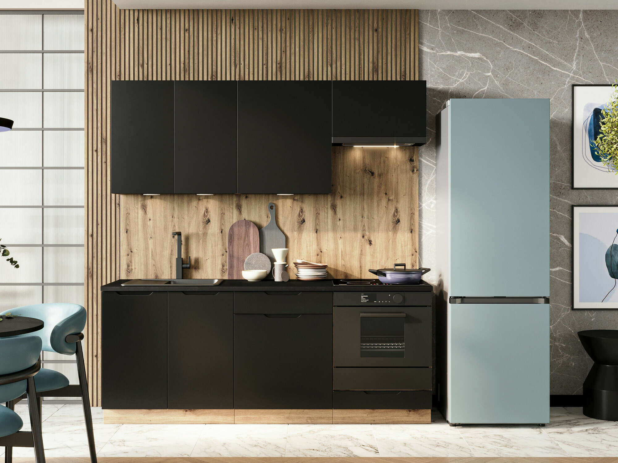 Virtuves komplekts Trenton 180 (Melns + Artisan ozols)