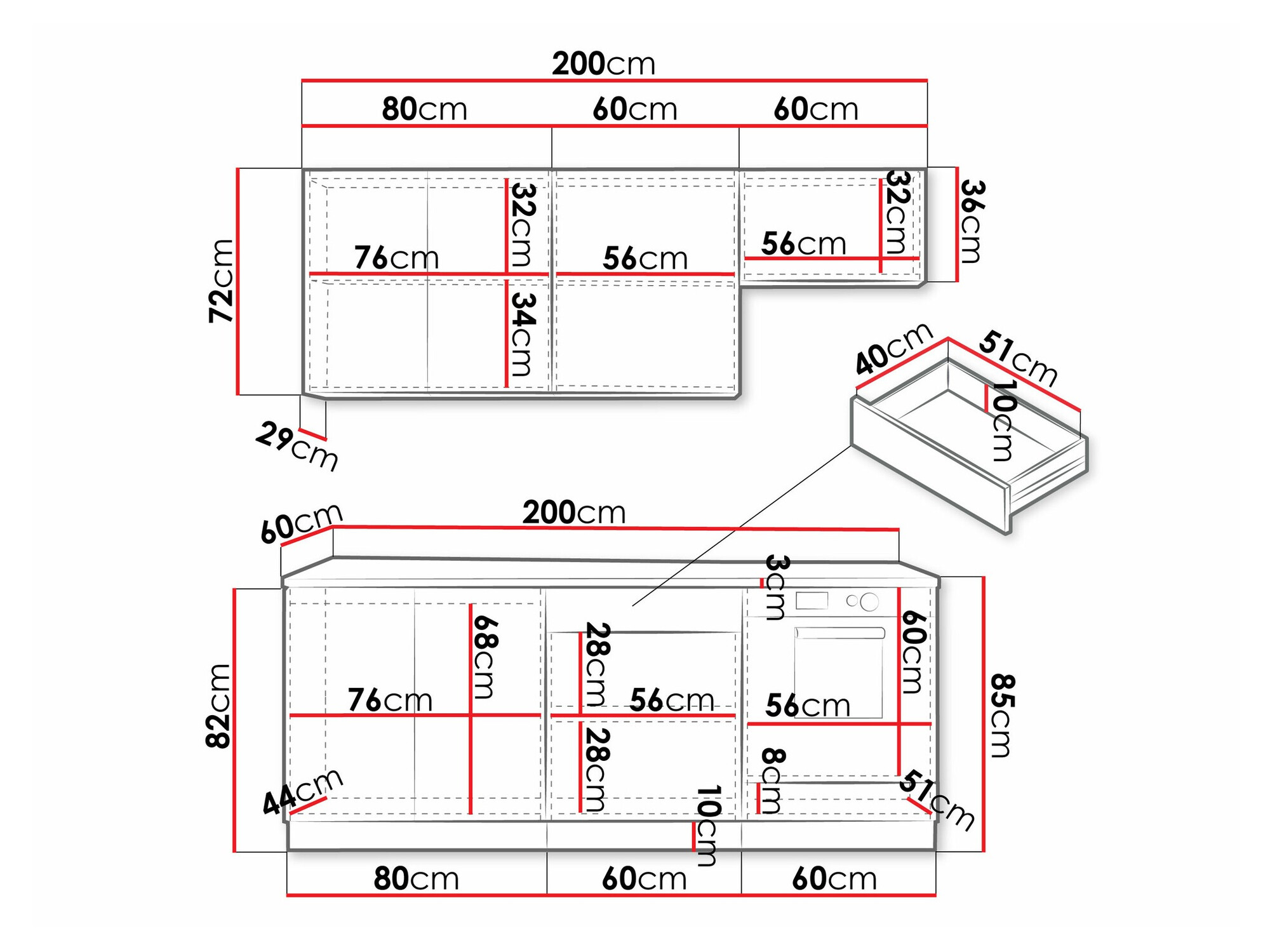 Virtuves komplekts Trenton 180 (Melns + Artisan ozols)