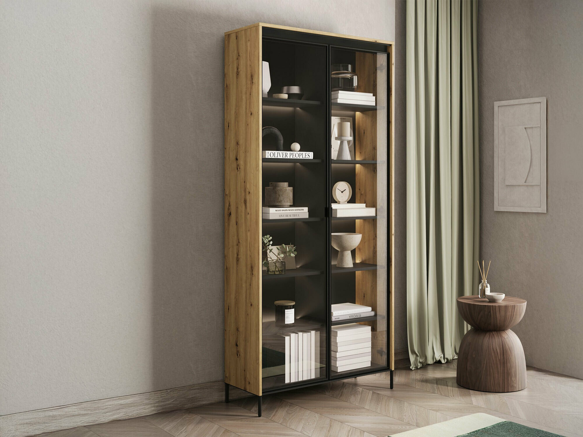 Стеллаж Fernolu 106 (Artisan дуб + Чёрный)