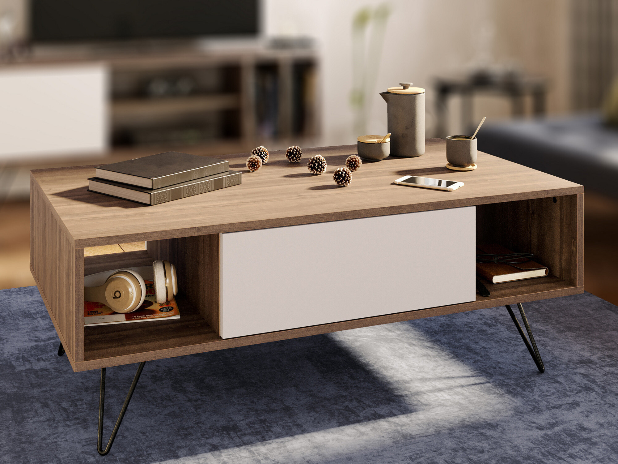 Журнальный столик Kailua 1211 (Белый + Грецкий орех)