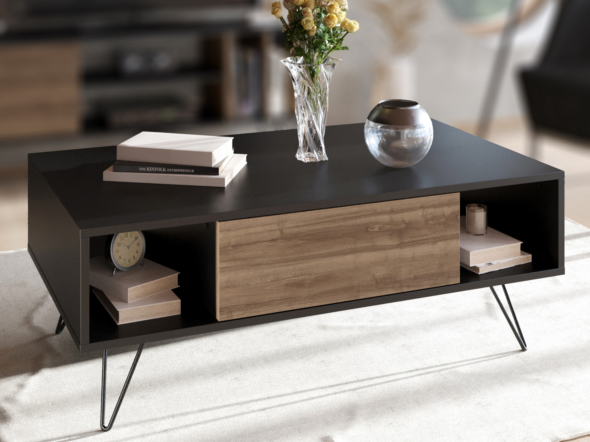 Žurnālu galdiņš Kailua 1211 (Melns + Riekstkoks)