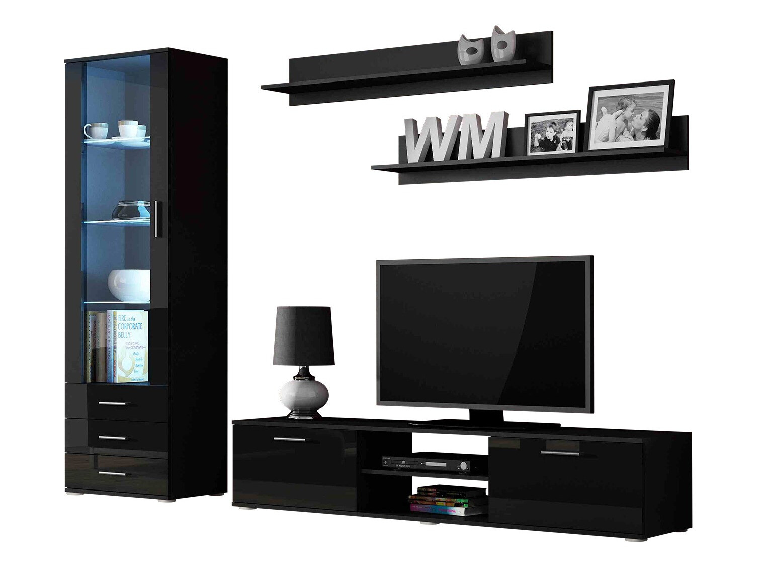 Набор для гостиной Tornola 107 (Чёрный + Глянцевый черный)