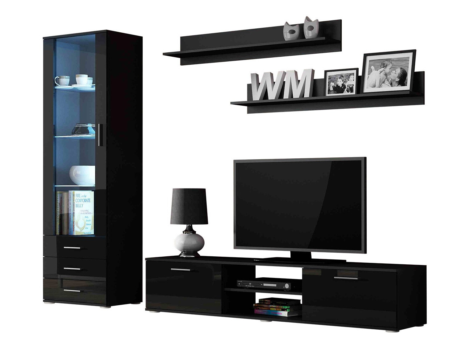 Набор для гостиной Tornola 107 (Чёрный + Глянцевый черный)