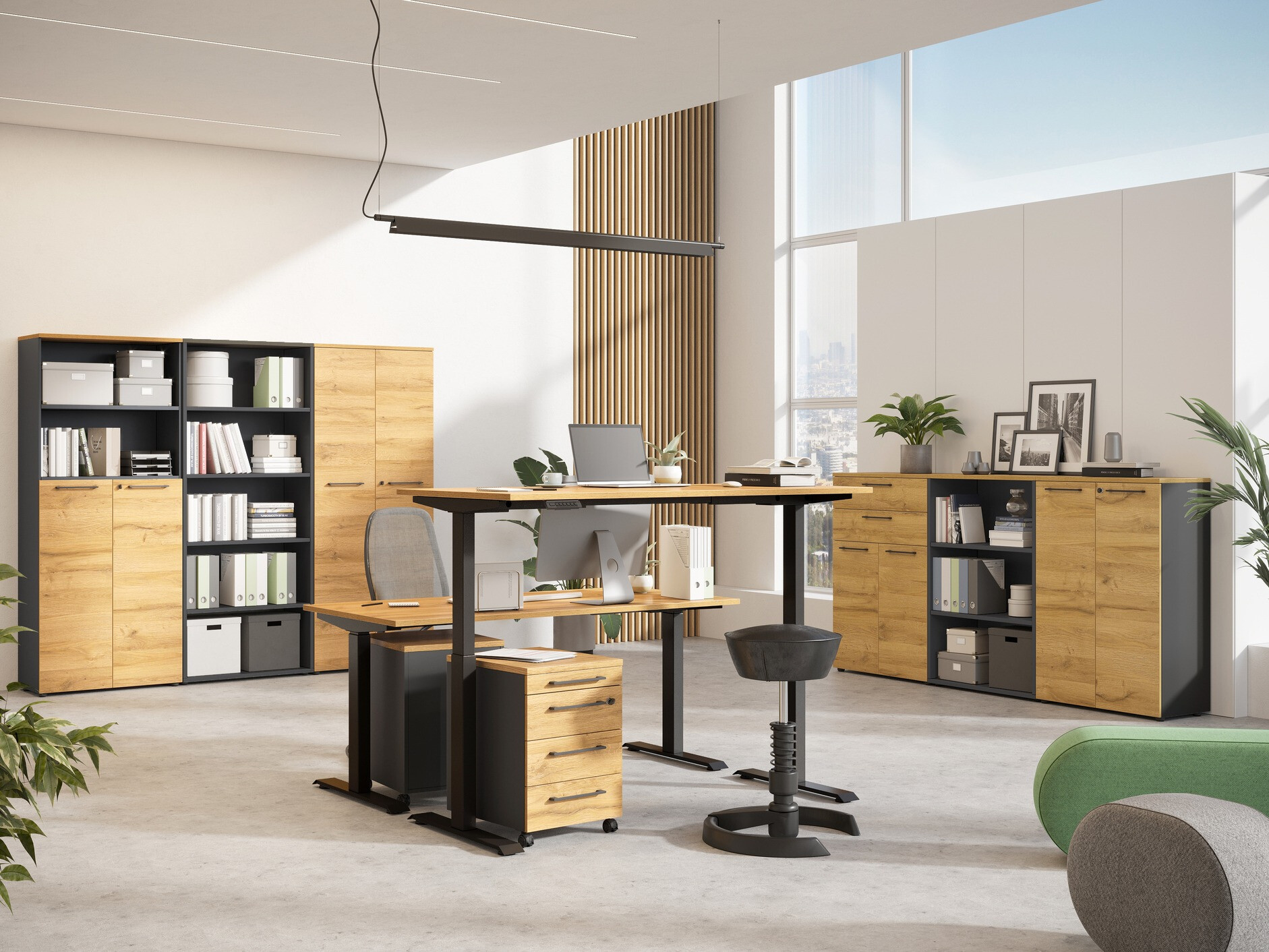 Рабочий стол с регулируемой высотой Eliromo 117 (Внук дуб + Чёрный)