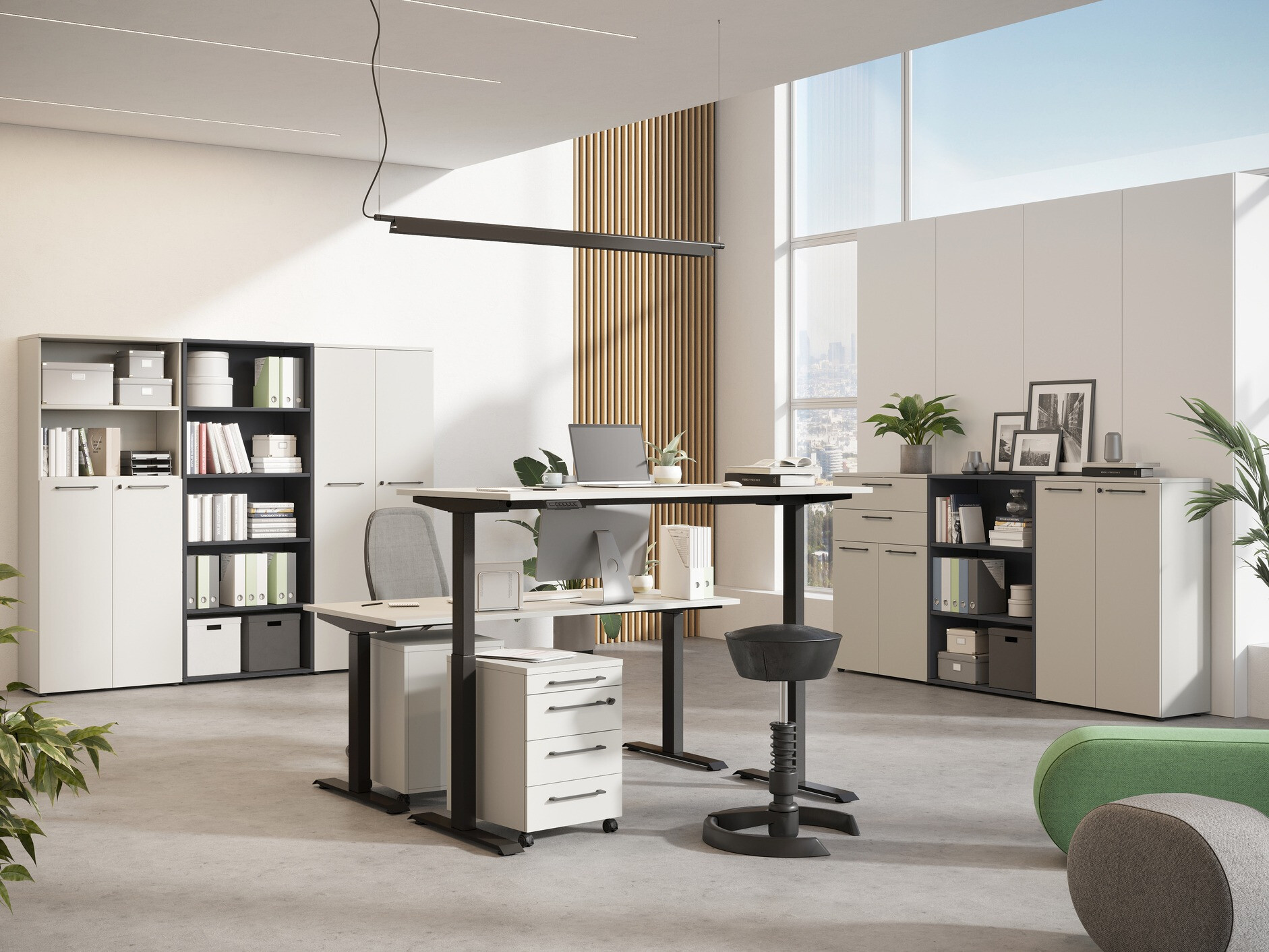 Рабочий стол с регулируемой высотой Eliromo 118 (Светло-серый + Чёрный)