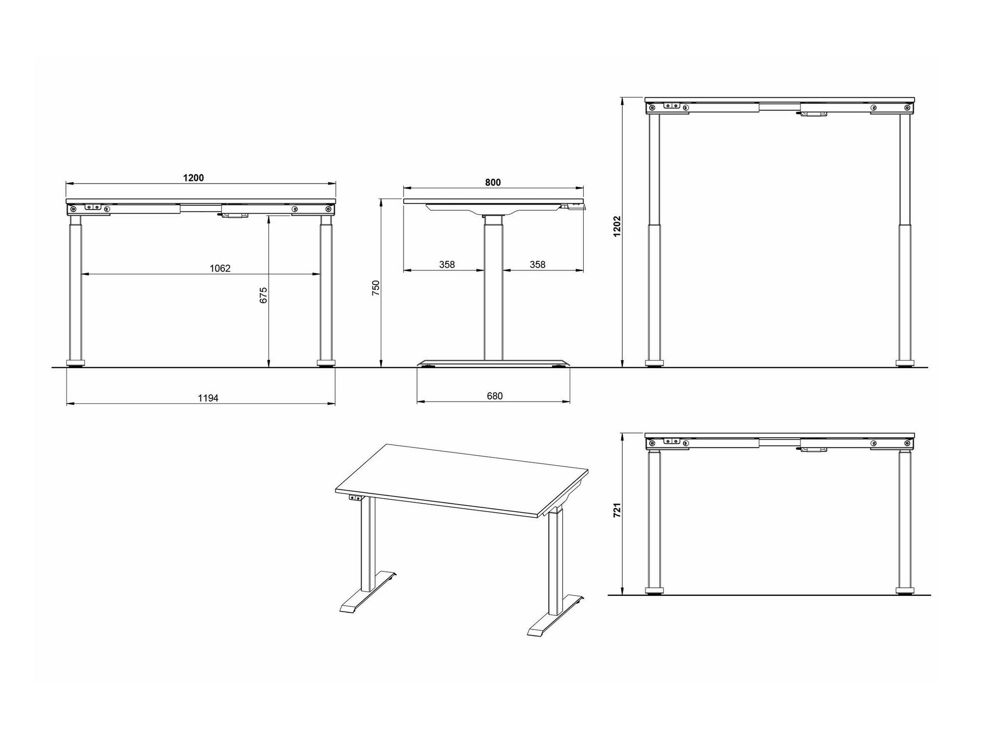Рабочий стол с регулируемой высотой Eliromo 118 (Светло-серый + Чёрный)