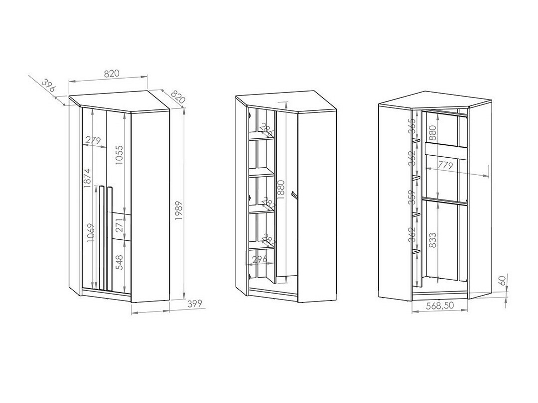 Stūra skapis Tivruve 101