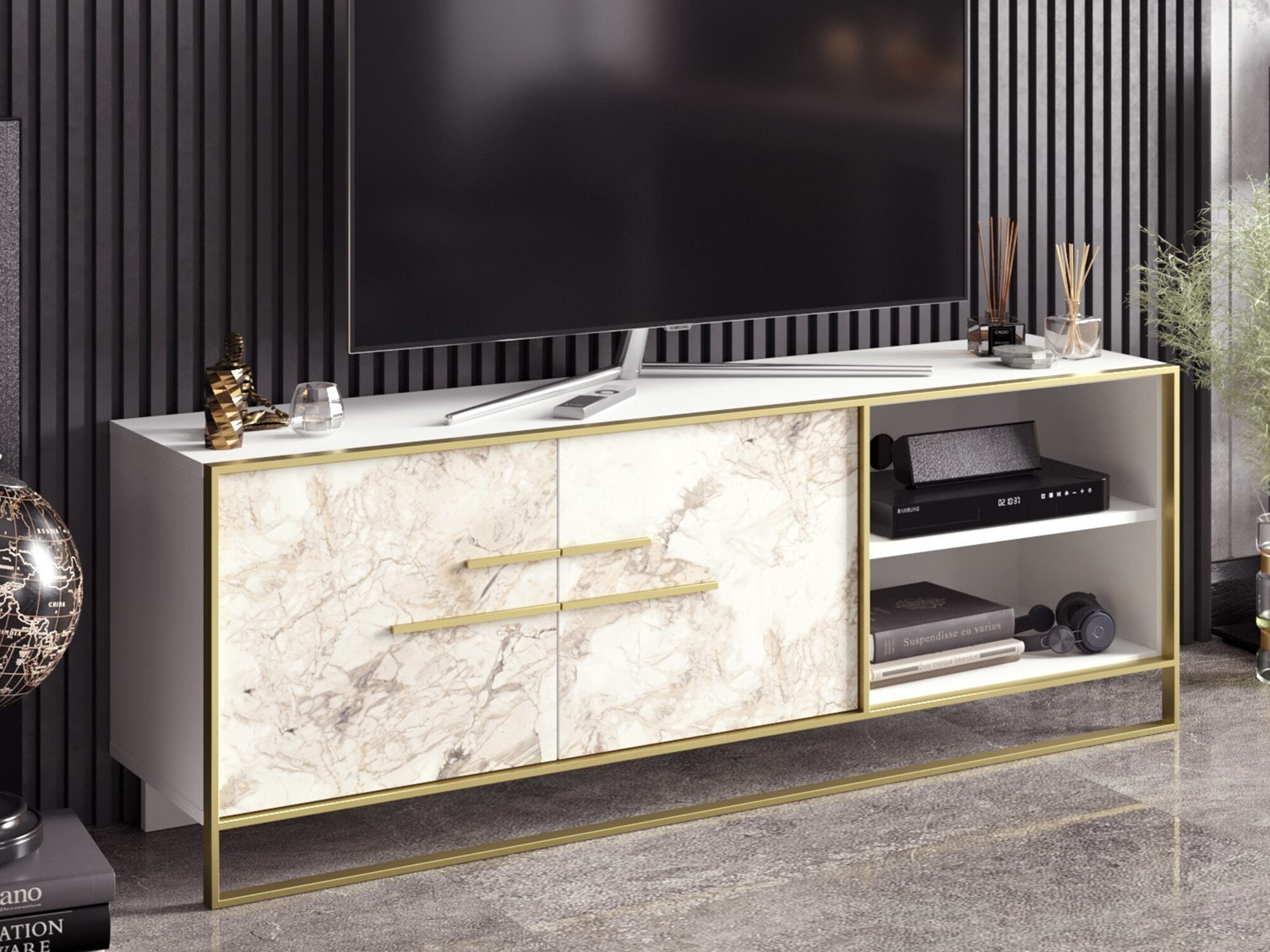 TV galds Kailua 1169 (Zelta + Balts marmors)