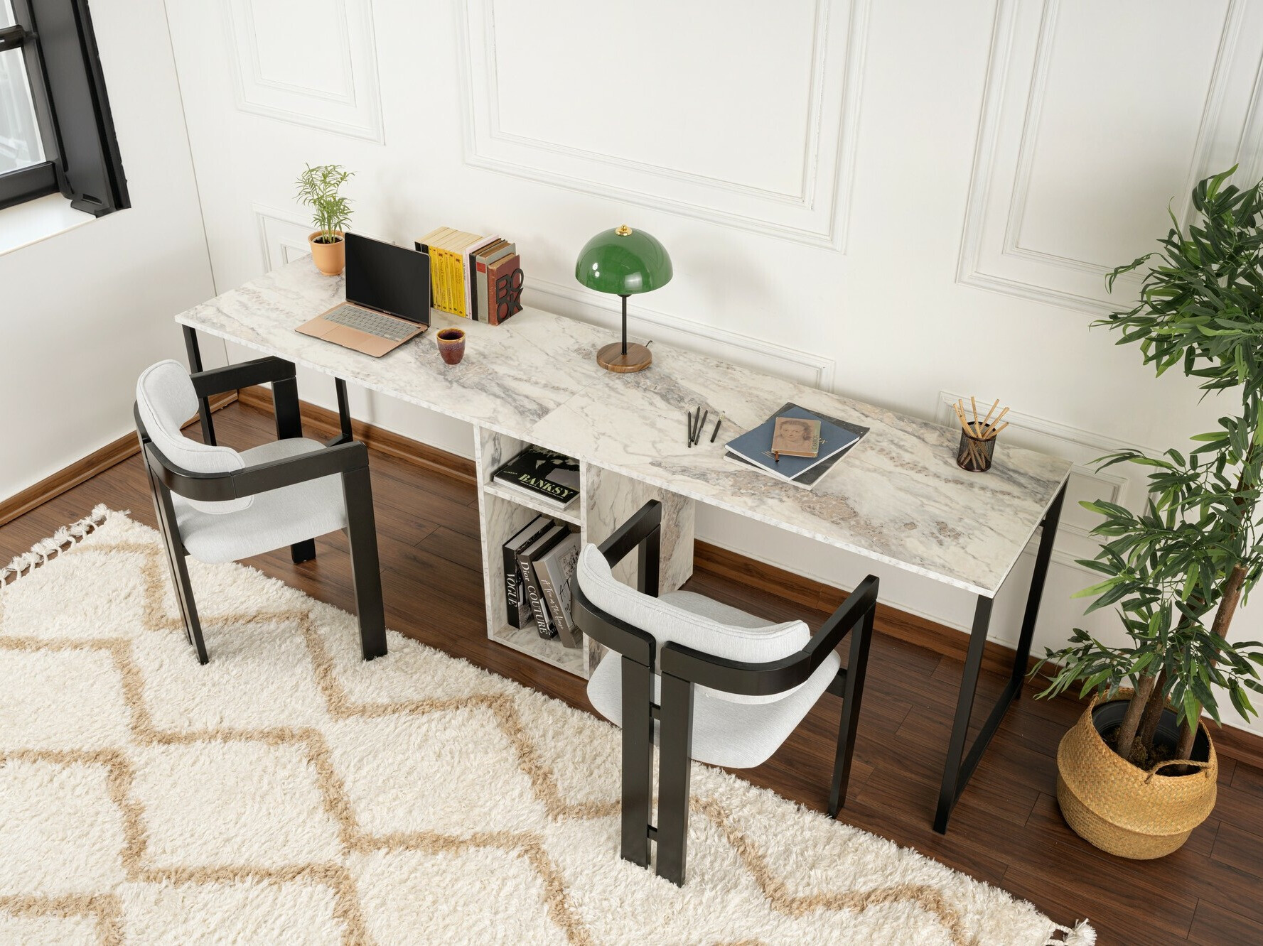 Rakstāmgalds Novato 101 (Balts marmors + Melns)