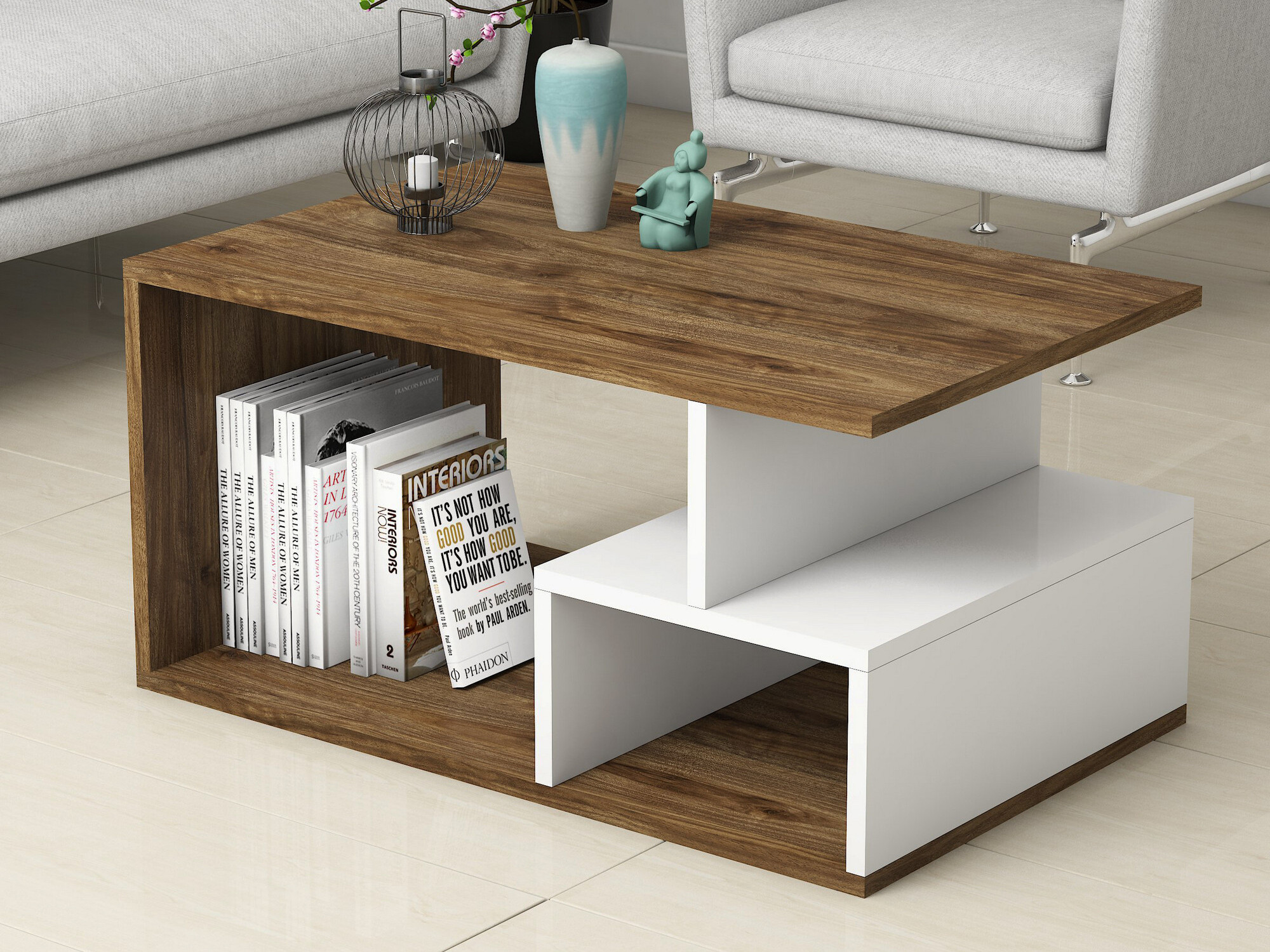 Žurnālu galdiņš Kailua 1104 (Balts + Riekstkoks)