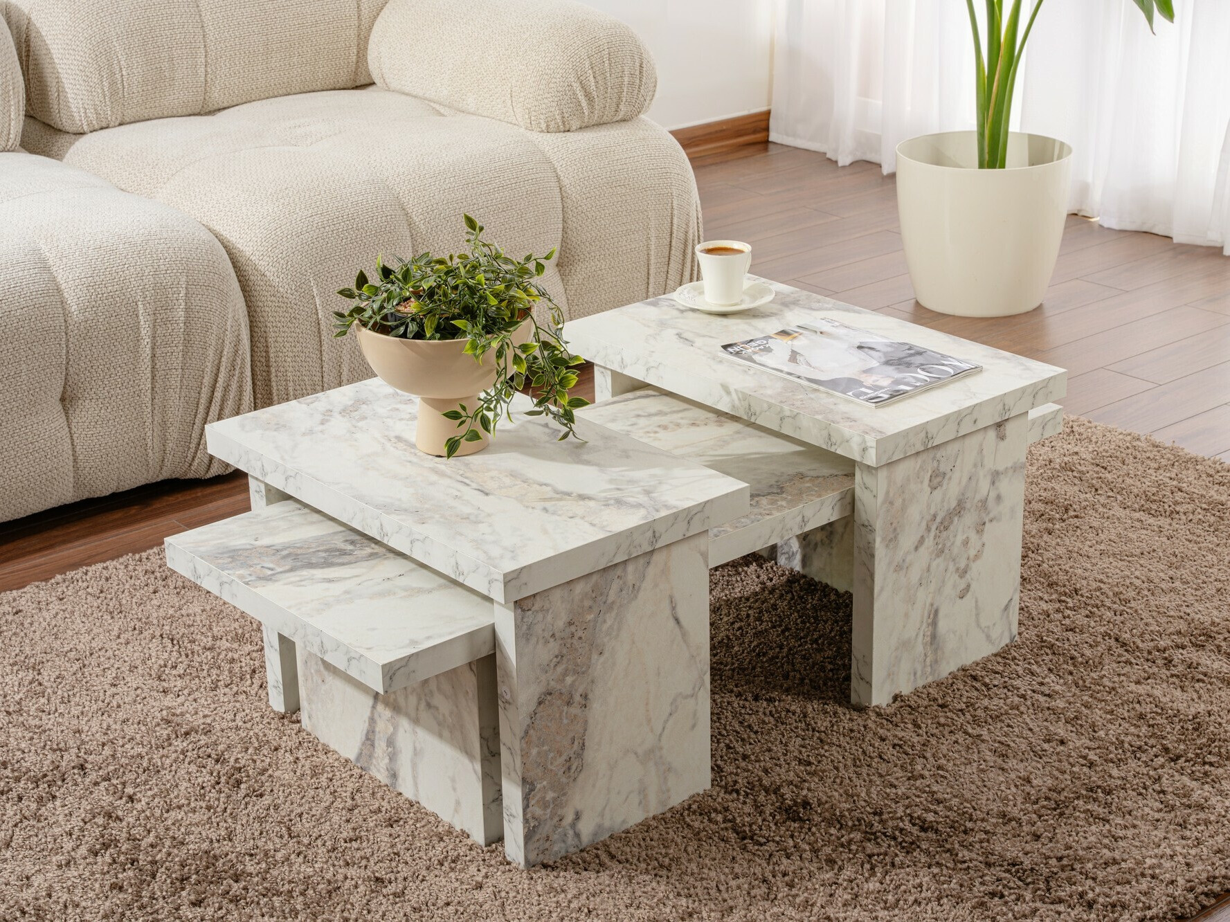 Žurnālu galdiņš Novato 103 (Balts marmors)