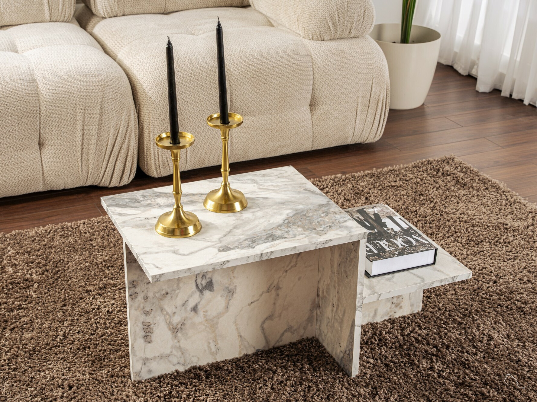 Žurnālu galdiņš Novato 104 (Balts marmors)