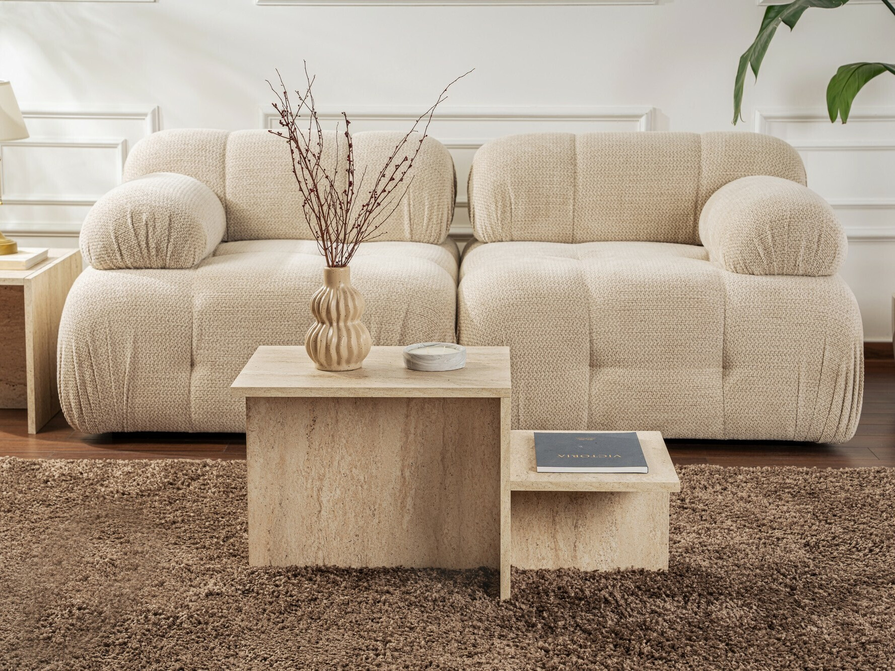 Žurnālu galdiņš Novato 104 (Gaišs travertīns)