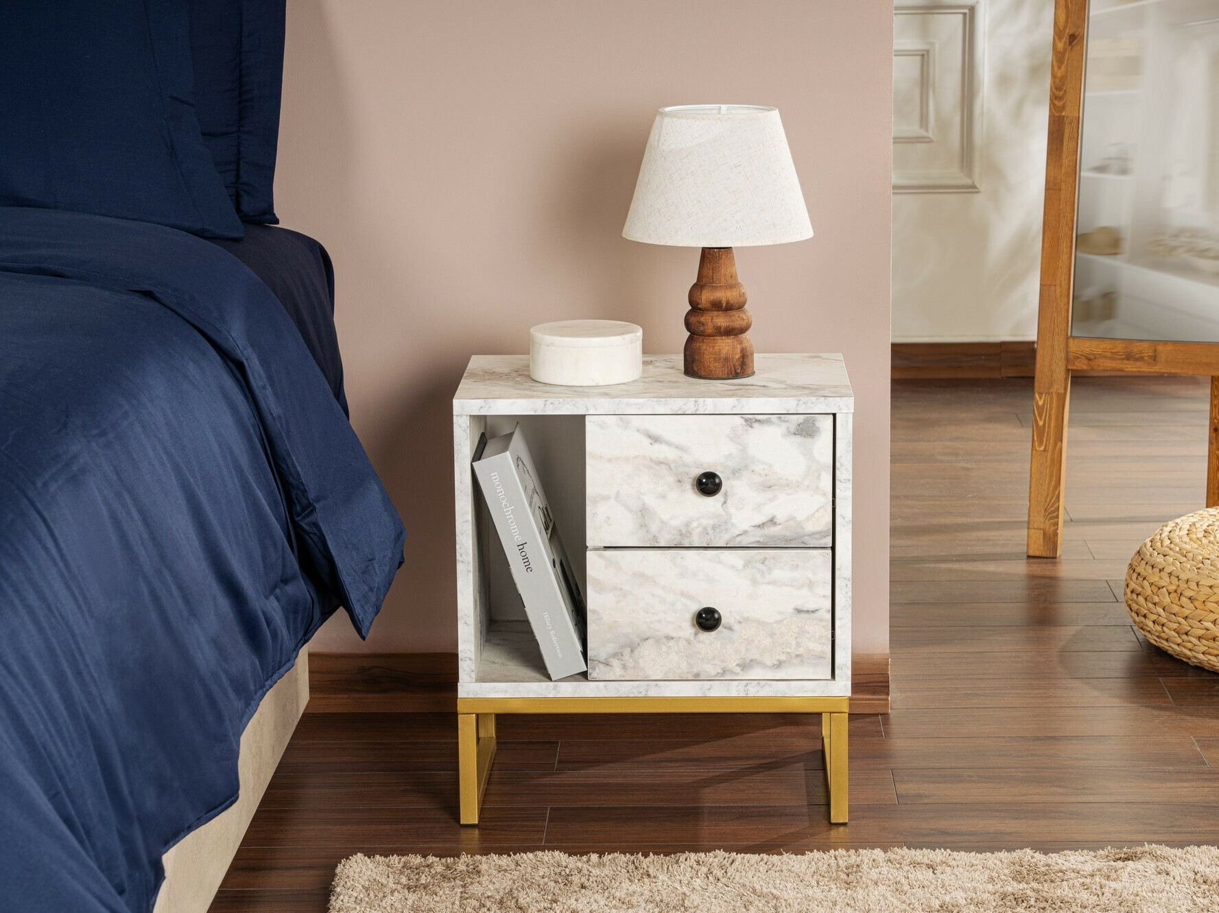 Naktsgaldiņš Novato 109 (Balts marmors + Zelta)