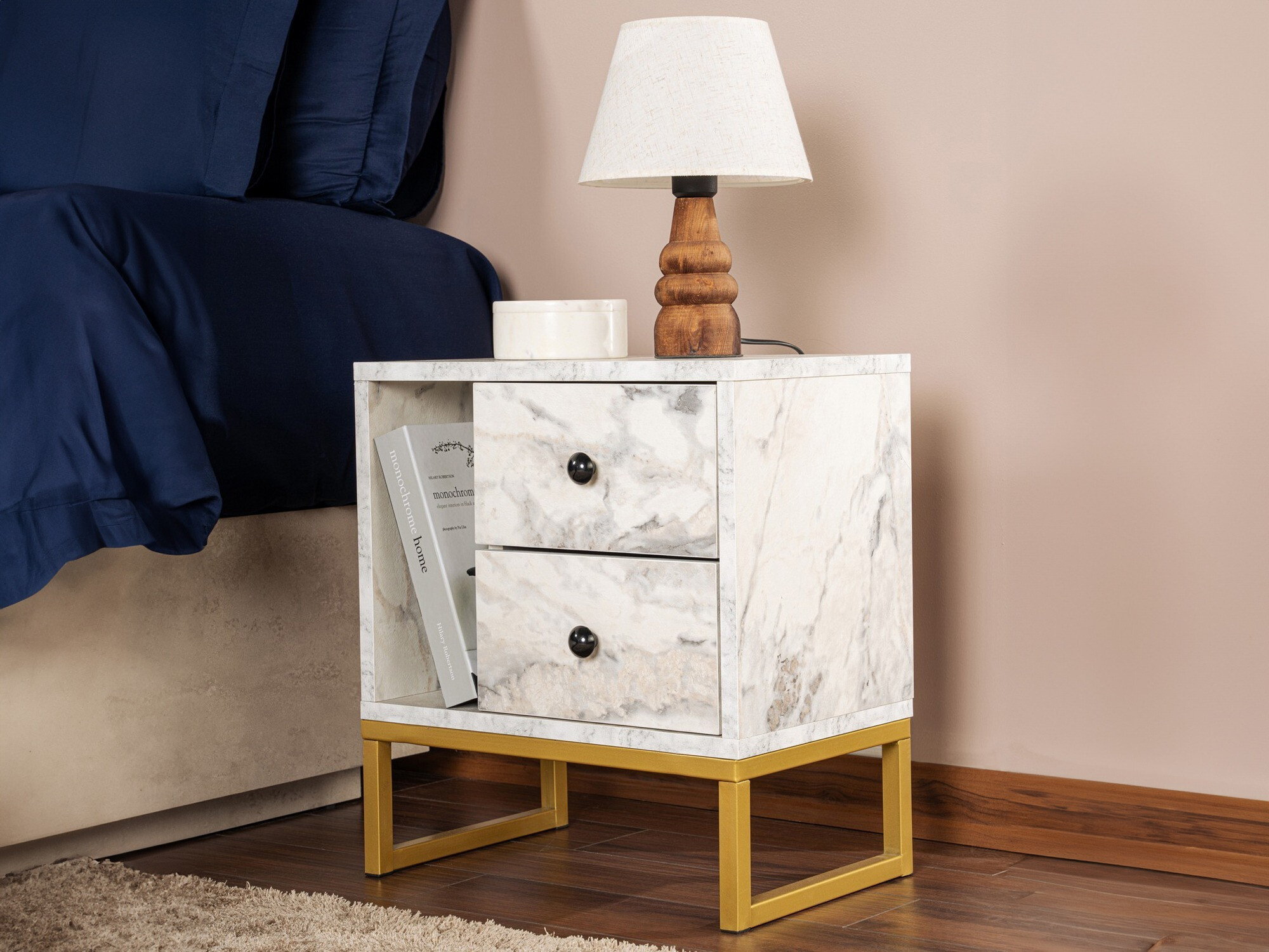 Naktsgaldiņš Novato 109 (Balts marmors + Zelta)
