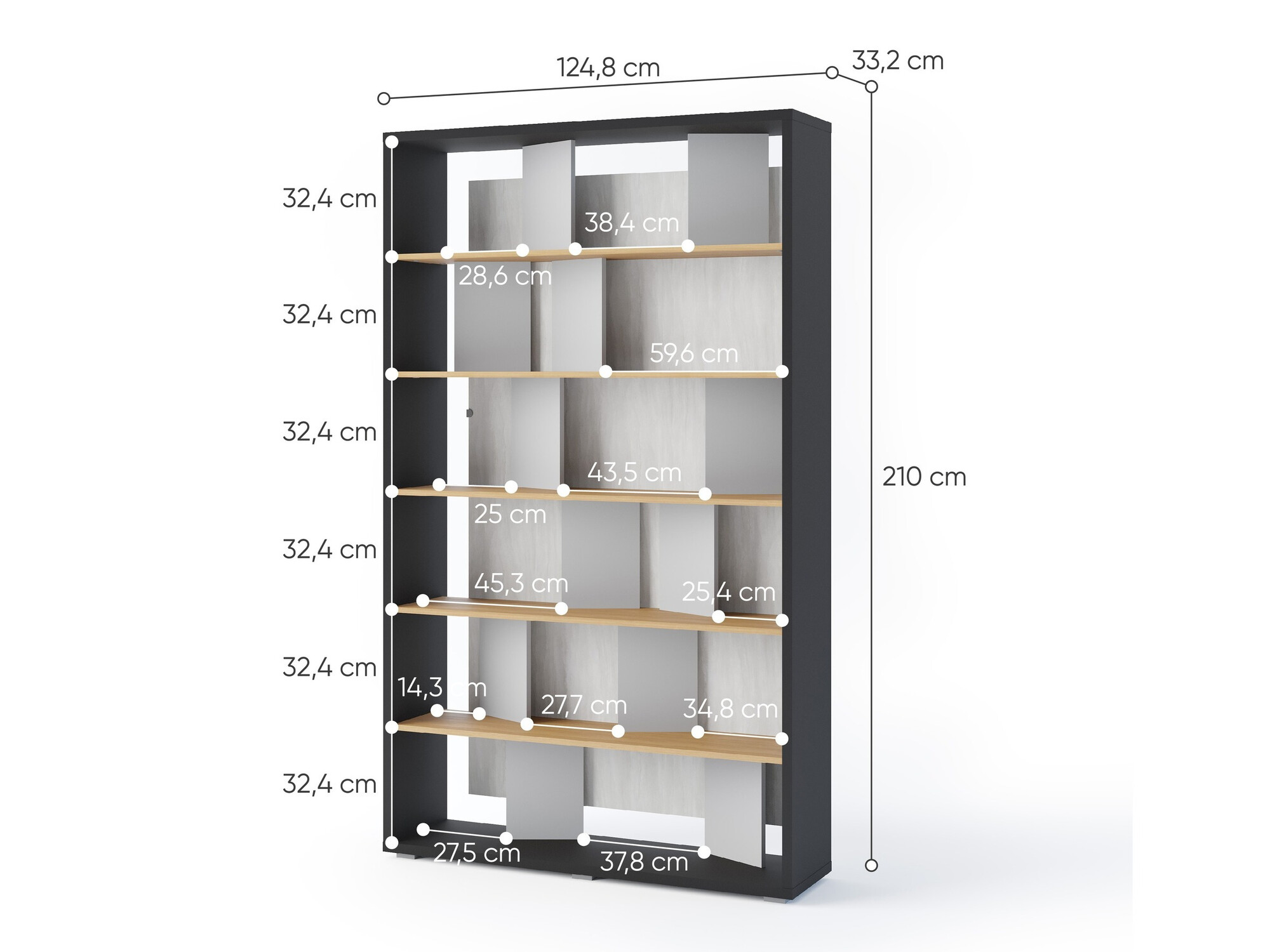 Plaukts Fresno 154 (Pelēks + Grafīts + Ozols)