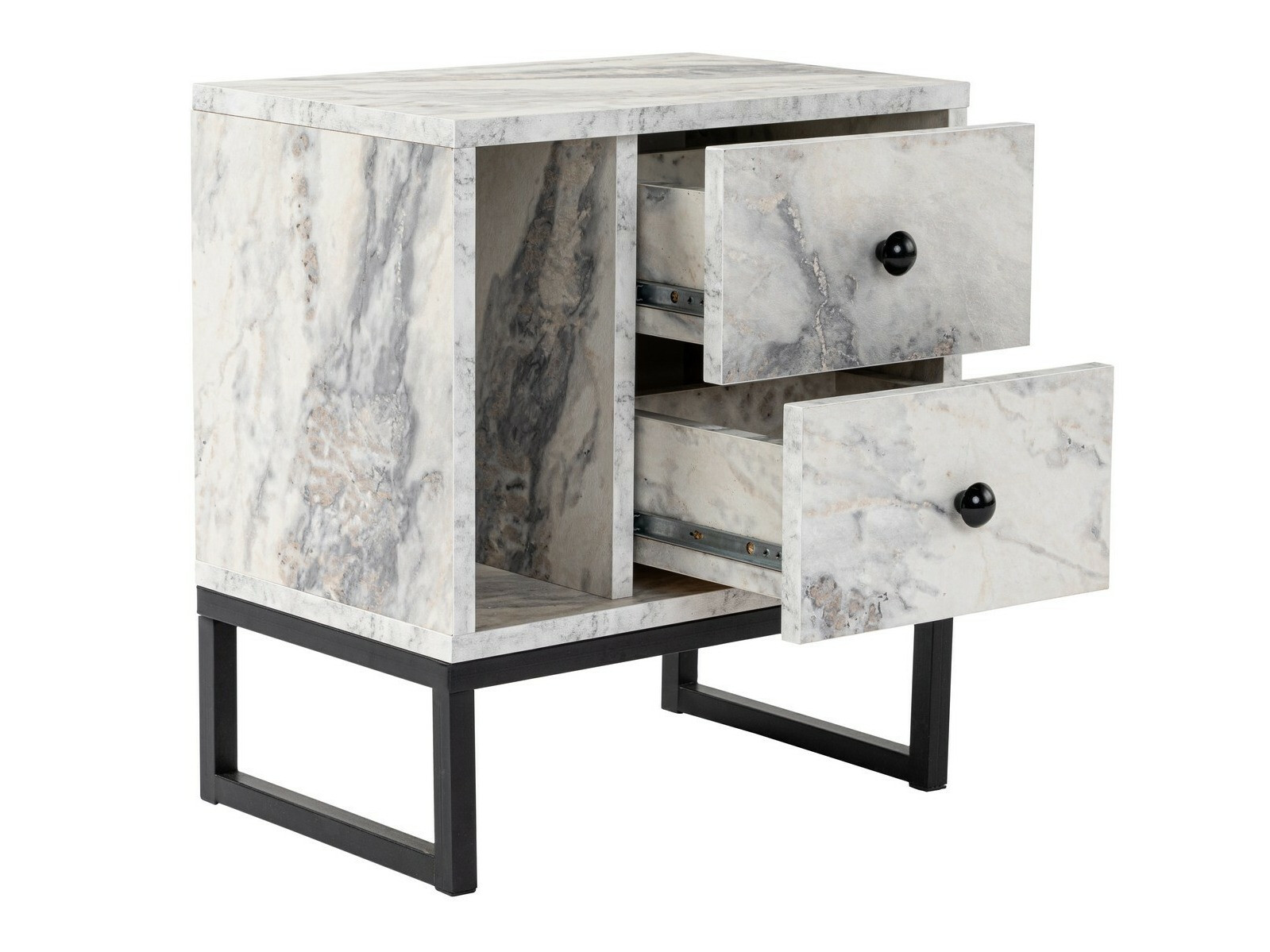 Прикроватная тумбочка Novato 109 (Белый мрамор + Чёрный)