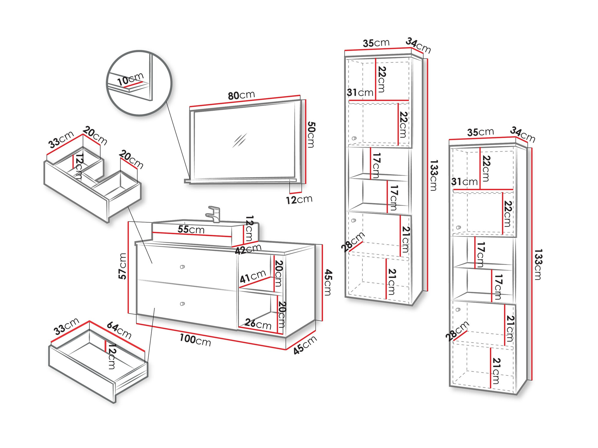 Набор для ванной комнаты Ophruvi 102 (Чёрный)