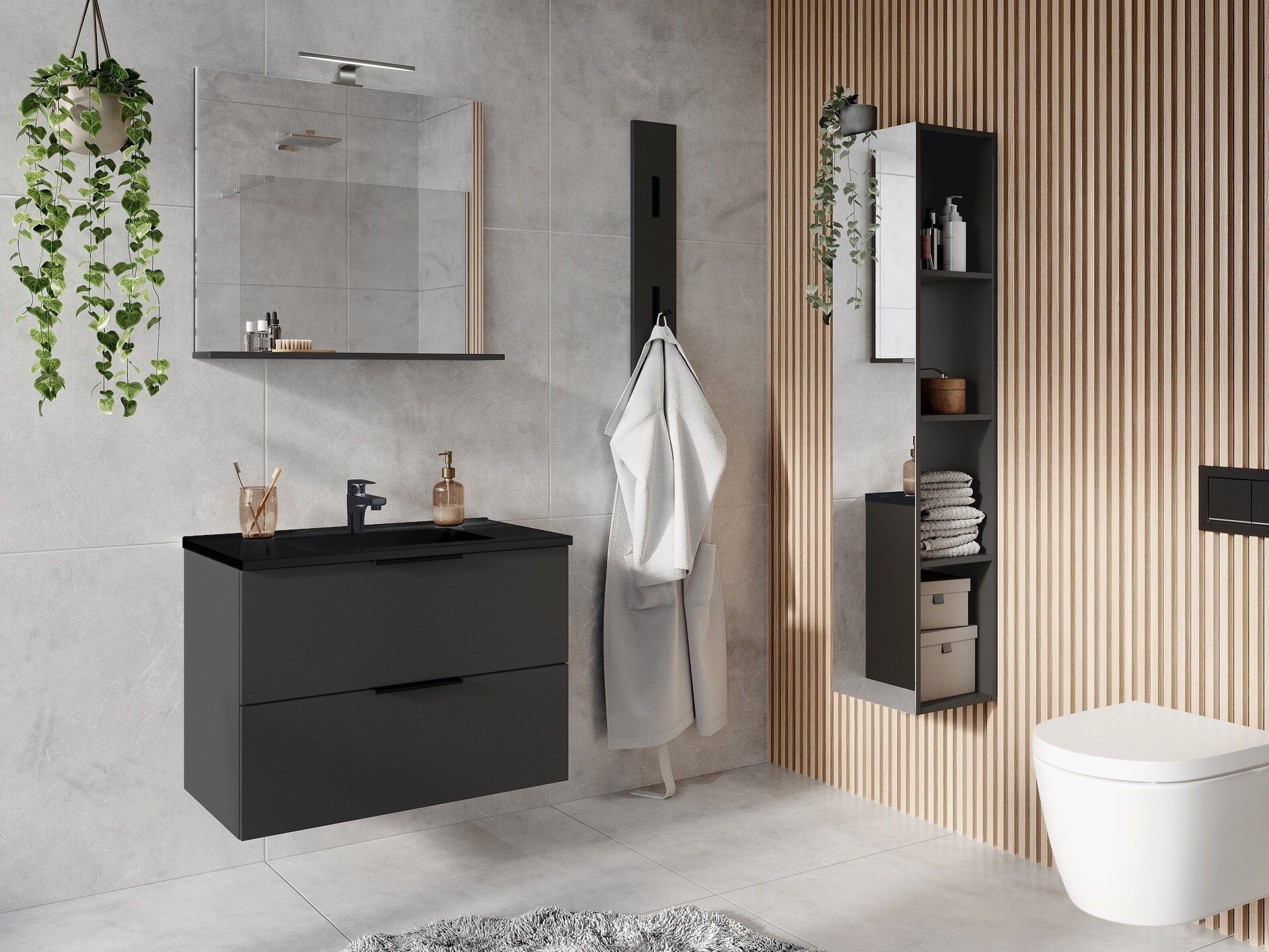 Piekarams vannas istabas skapītis izlietnei Temeli 108 (Grafīts + Melns)