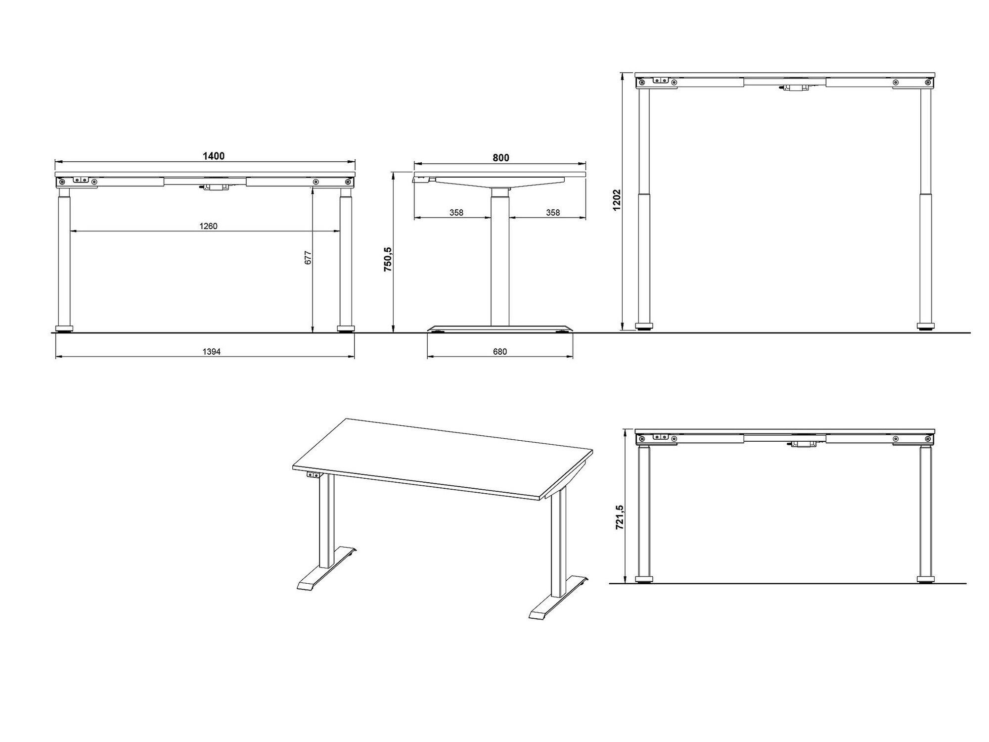 Рабочий стол с регулируемой высотой Vesbeno 105 (Графит + Чёрный)