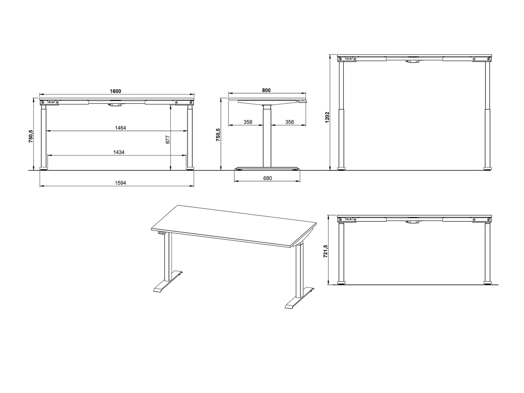 Rakstāmgalds ar regulējamu augstumu Vesbeno 106 (Grafīts + Melns)