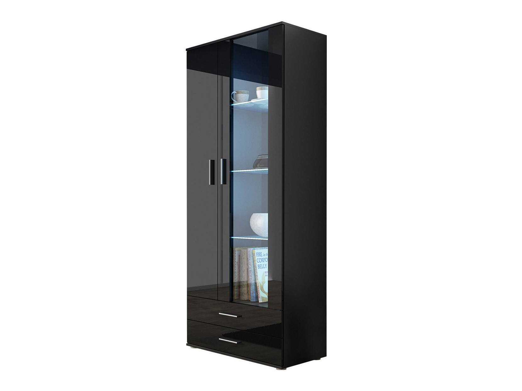 Стеллаж Tornola 105 (Чёрный + Глянцевый черный)