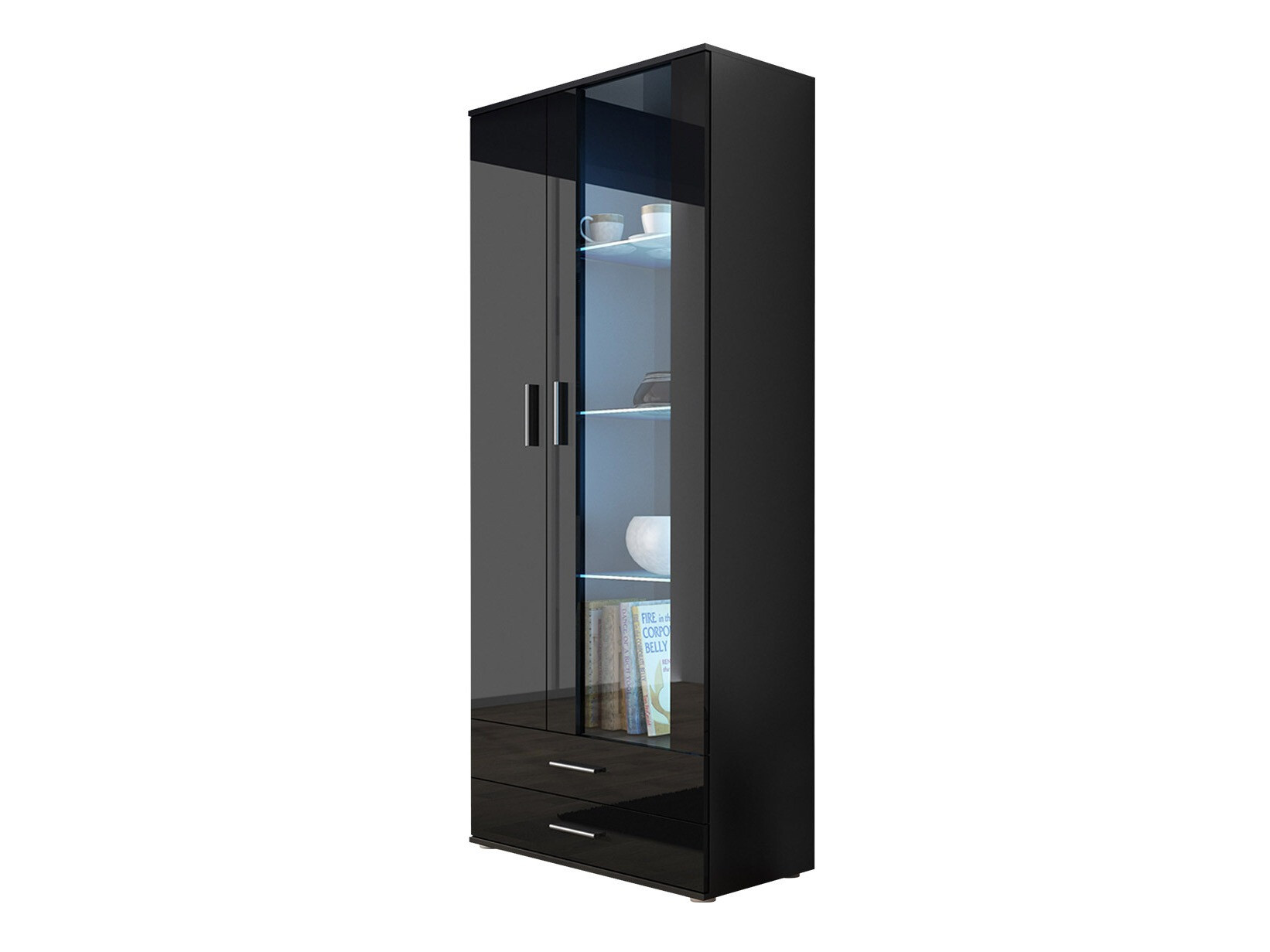 Стеллаж Tornola 105 (Чёрный + Глянцевый черный)