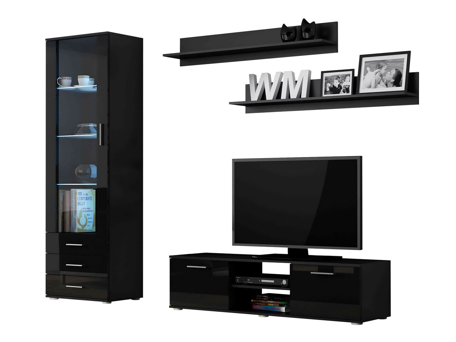 Набор для гостиной Tornola 110 (Чёрный + Глянцевый черный)