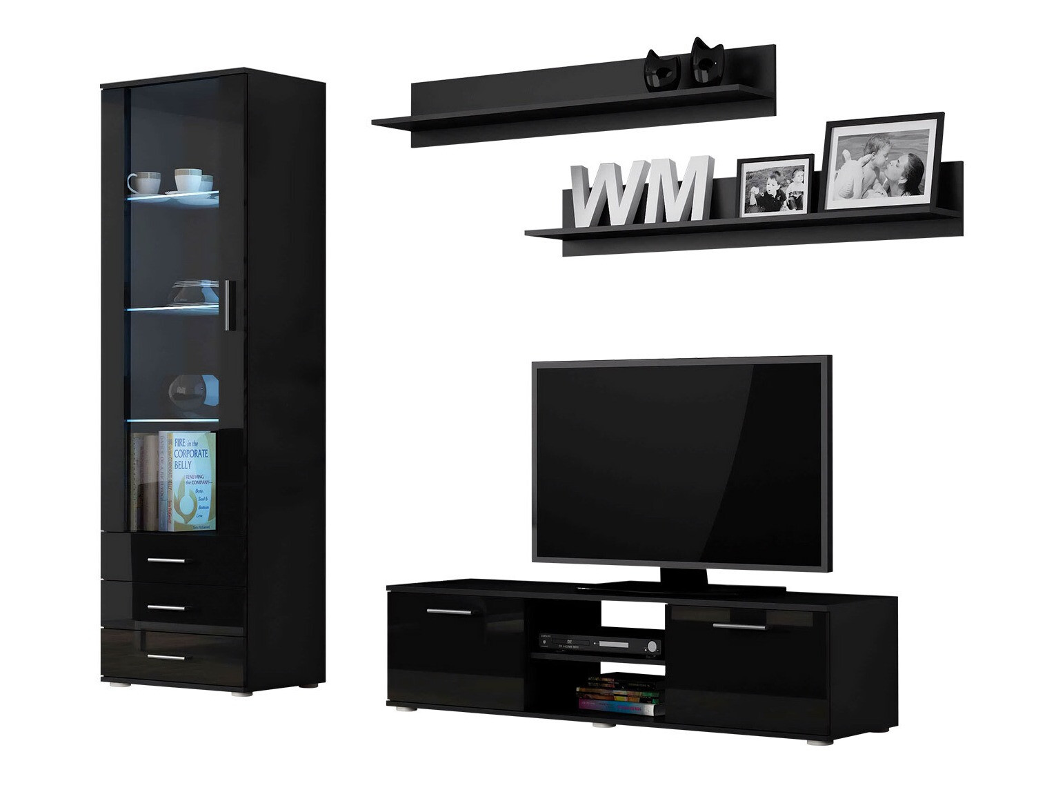 Набор для гостиной Tornola 110 (Чёрный + Глянцевый черный)