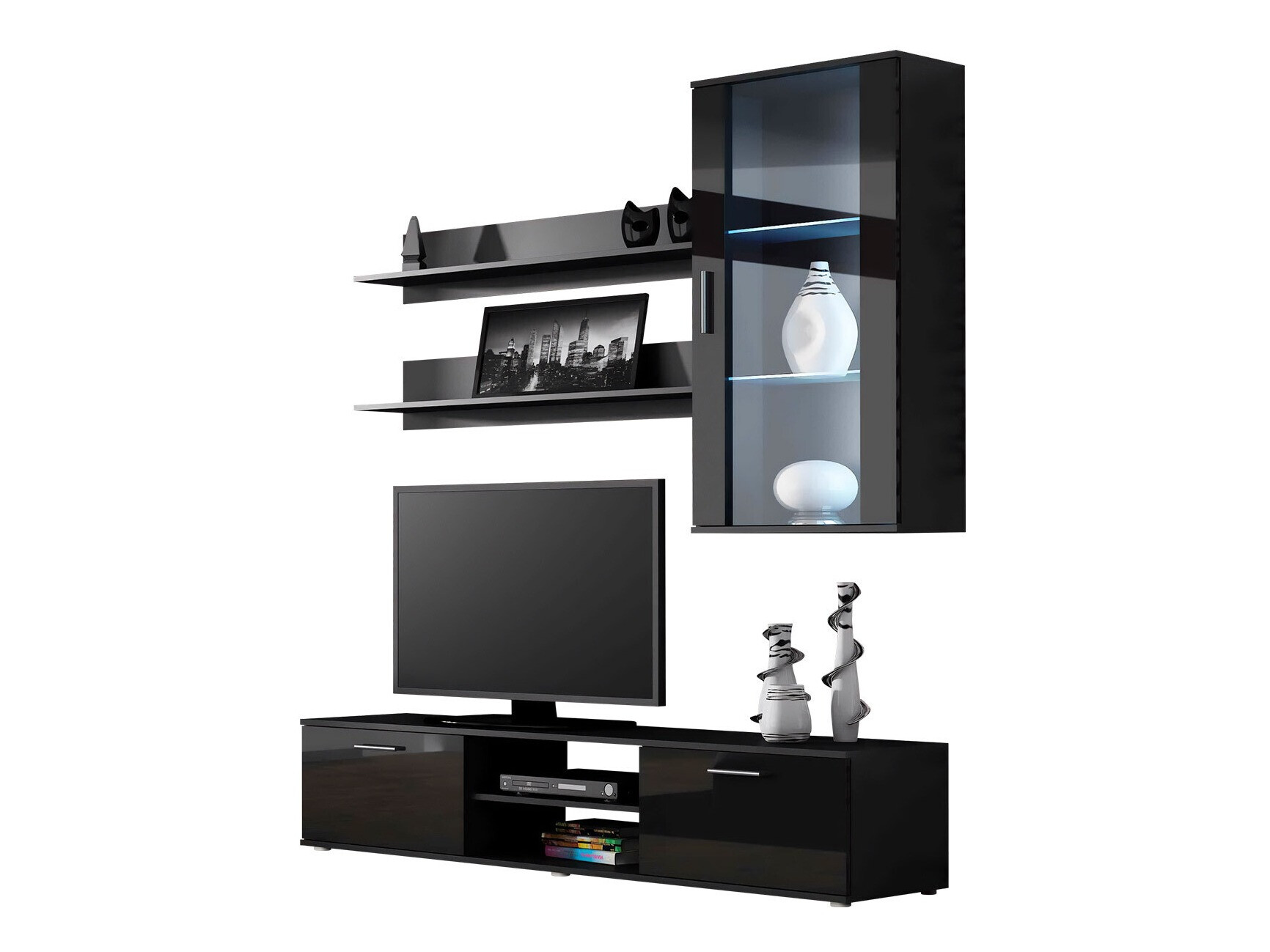 Набор для гостиной Tornola 113 (Чёрный + Глянцевый черный)