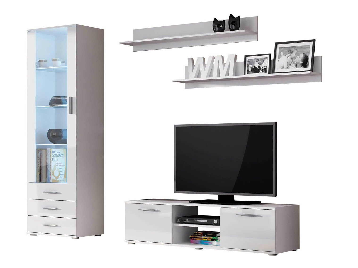 Viesistabas komplekts Tornola 110 (Balts + Glancēts balts)