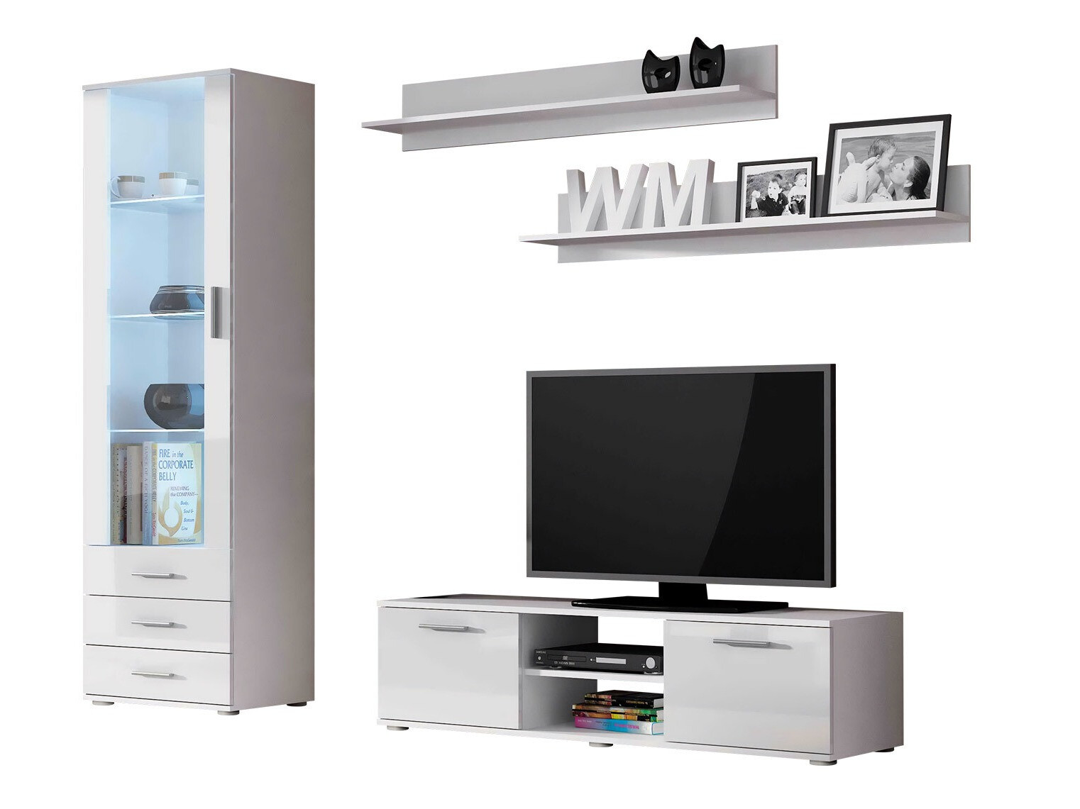 Viesistabas komplekts Tornola 110 (Balts + Glancēts balts)