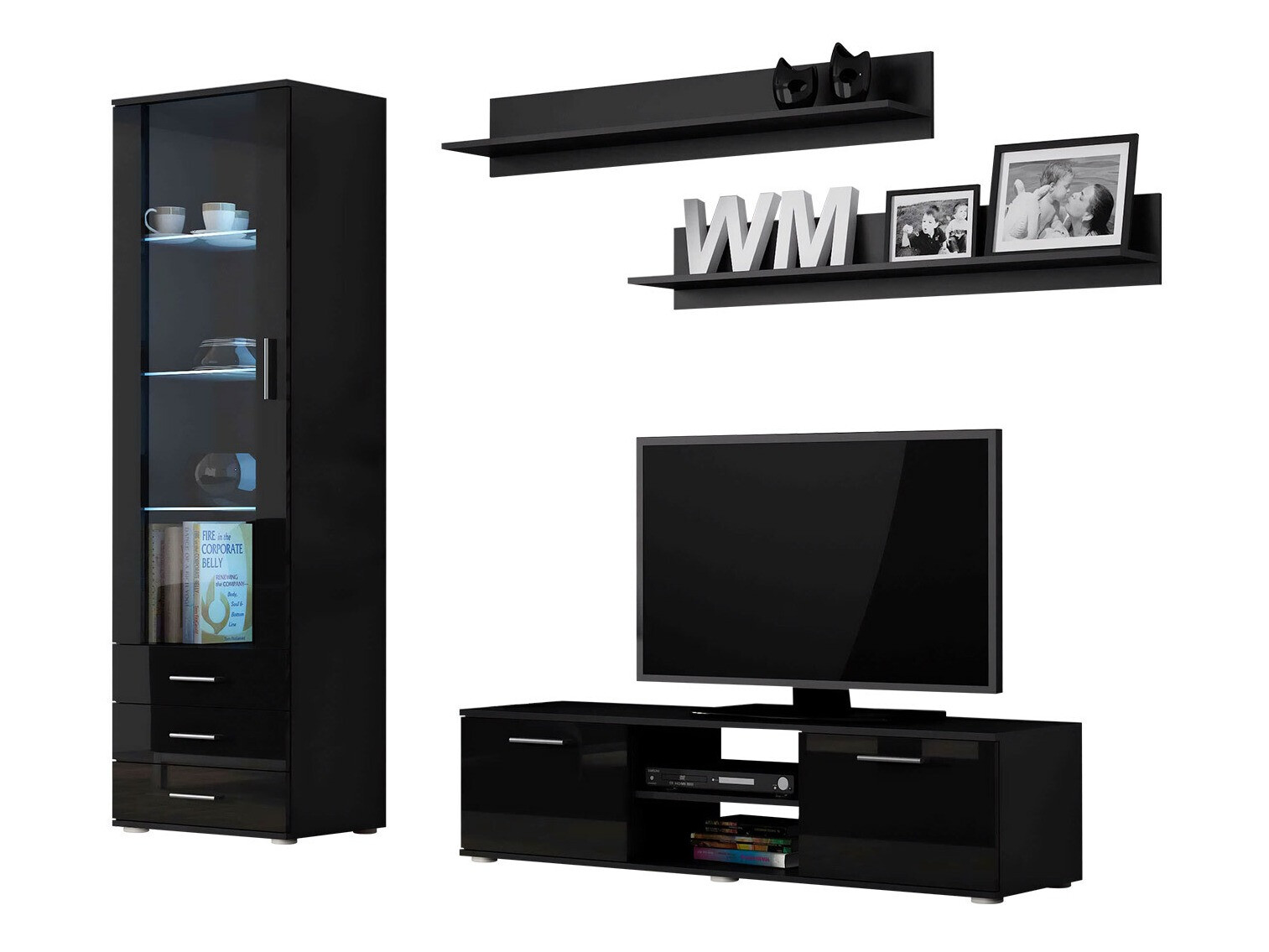 Viesistabas komplekts Tornola 110 (Melns + Glancēts melns)