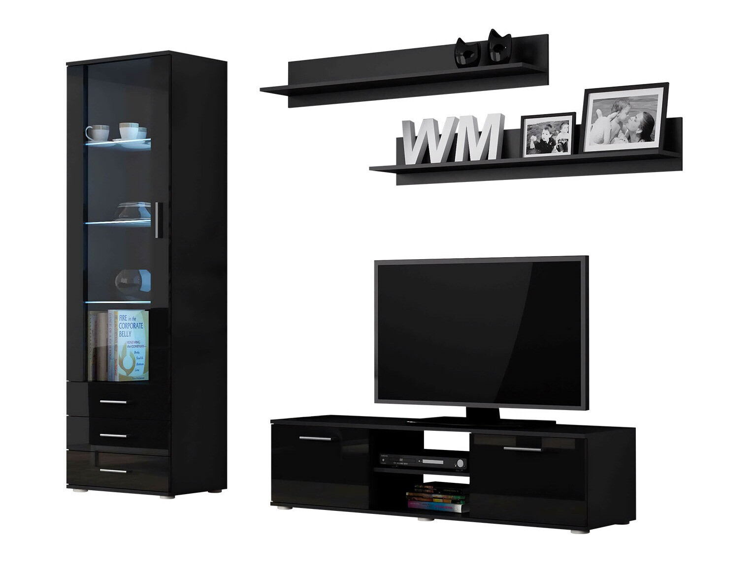 Viesistabas komplekts Tornola 110 (Melns + Glancēts melns)